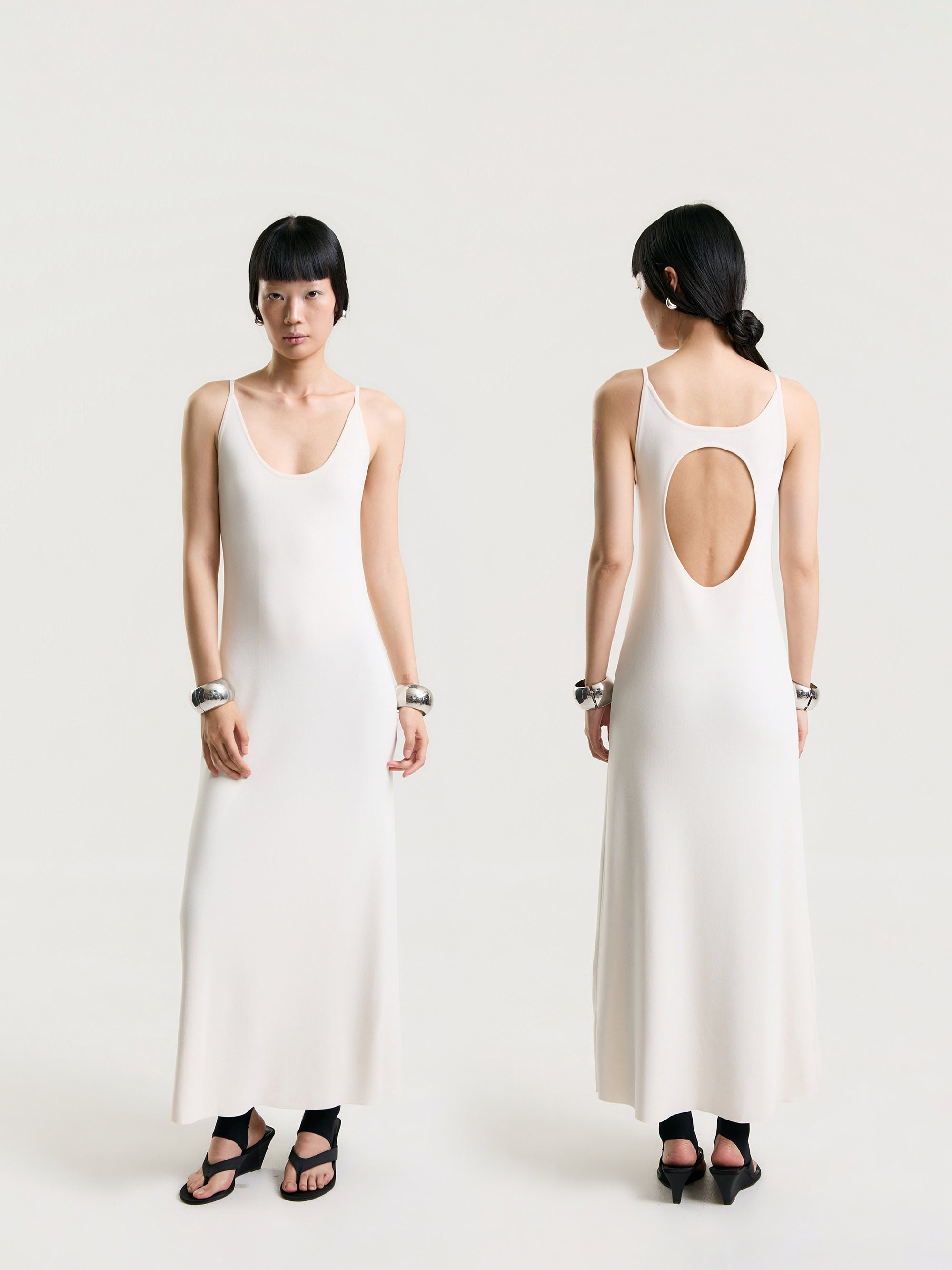 Maxi Dress Simplicity Feels Sharper in OTHER STORE's Ivory Open-Back Knit