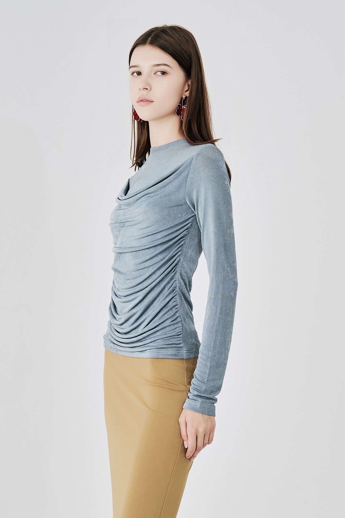 Elena Draped Knit Top Misty Blue
