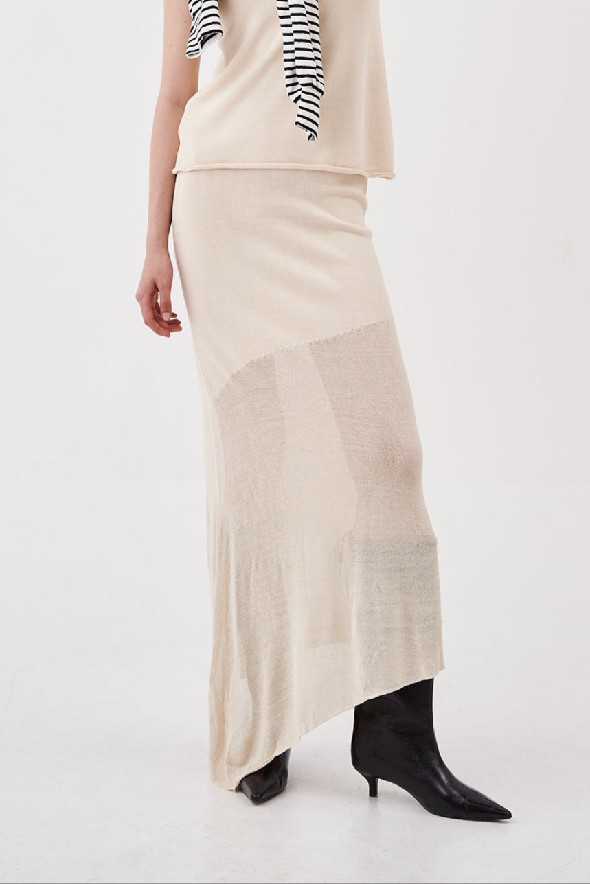 Delphine Gradient Asymmetrical Skirt Oat Beige