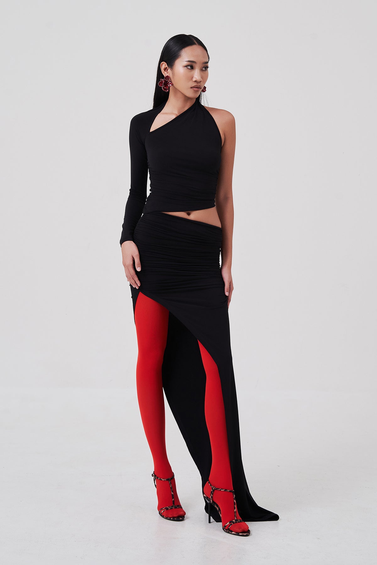 Elyse One-Sleeve Top Black