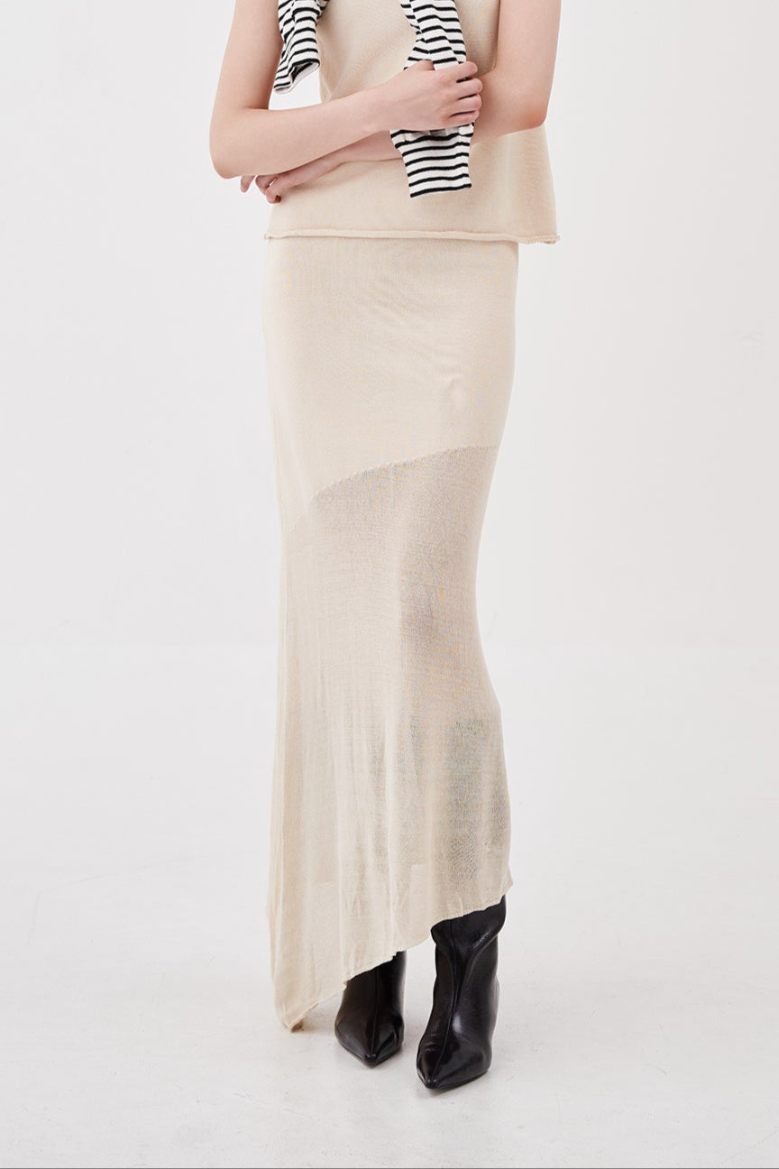 Delphine Gradient Asymmetrical Skirt Oat Beige
