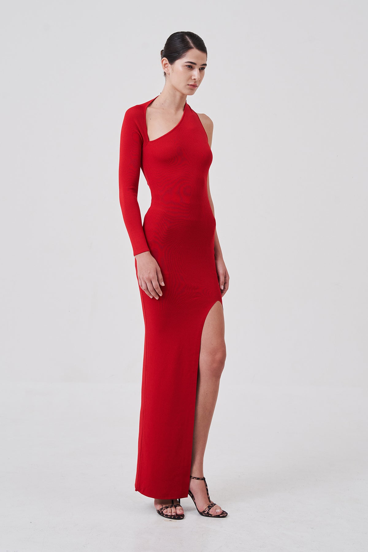 Elyse One-Shoulder Maxi Dress Crimson Flame
