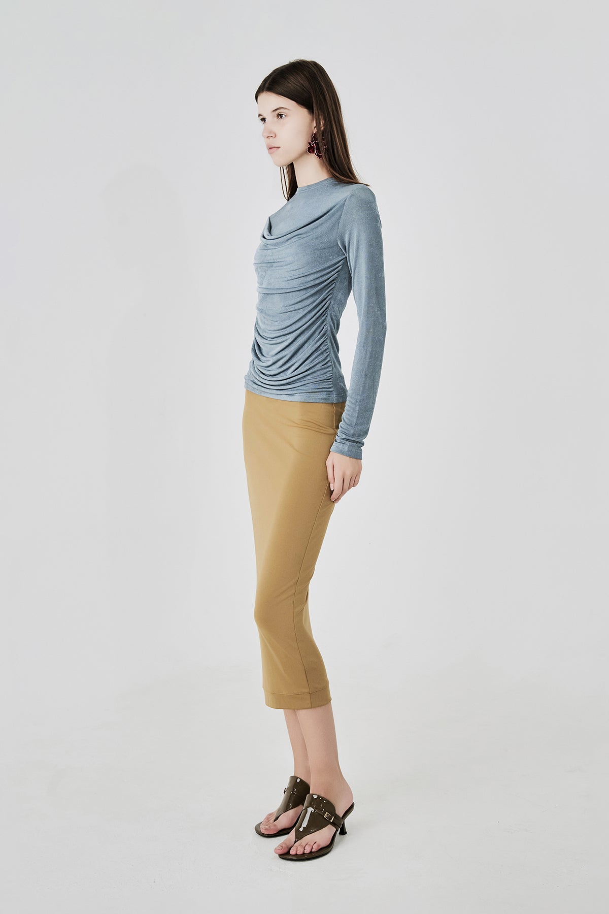 Elena Draped Knit Top Misty Blue