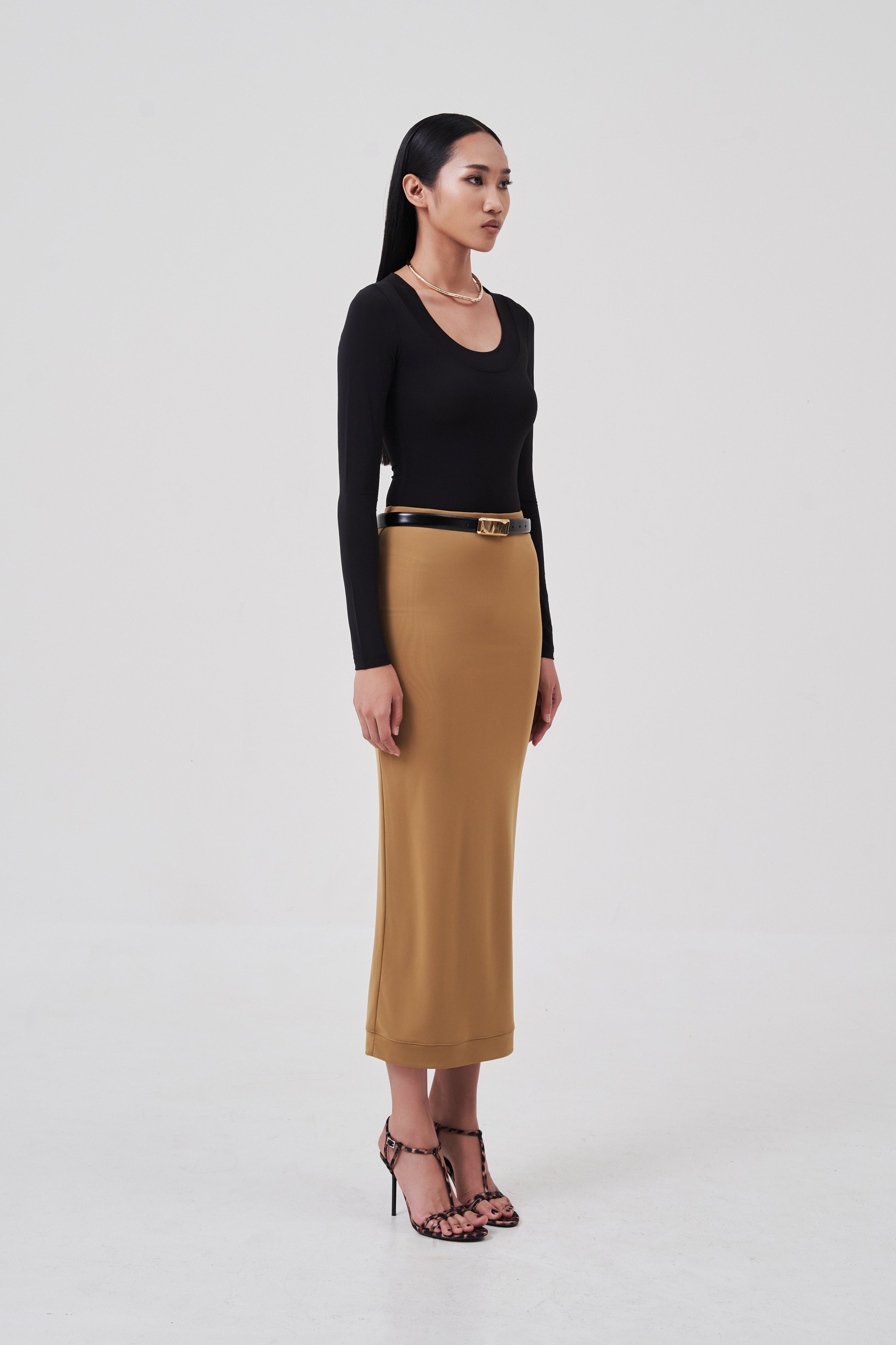 Sylvie Column Skirt Caramel Camel