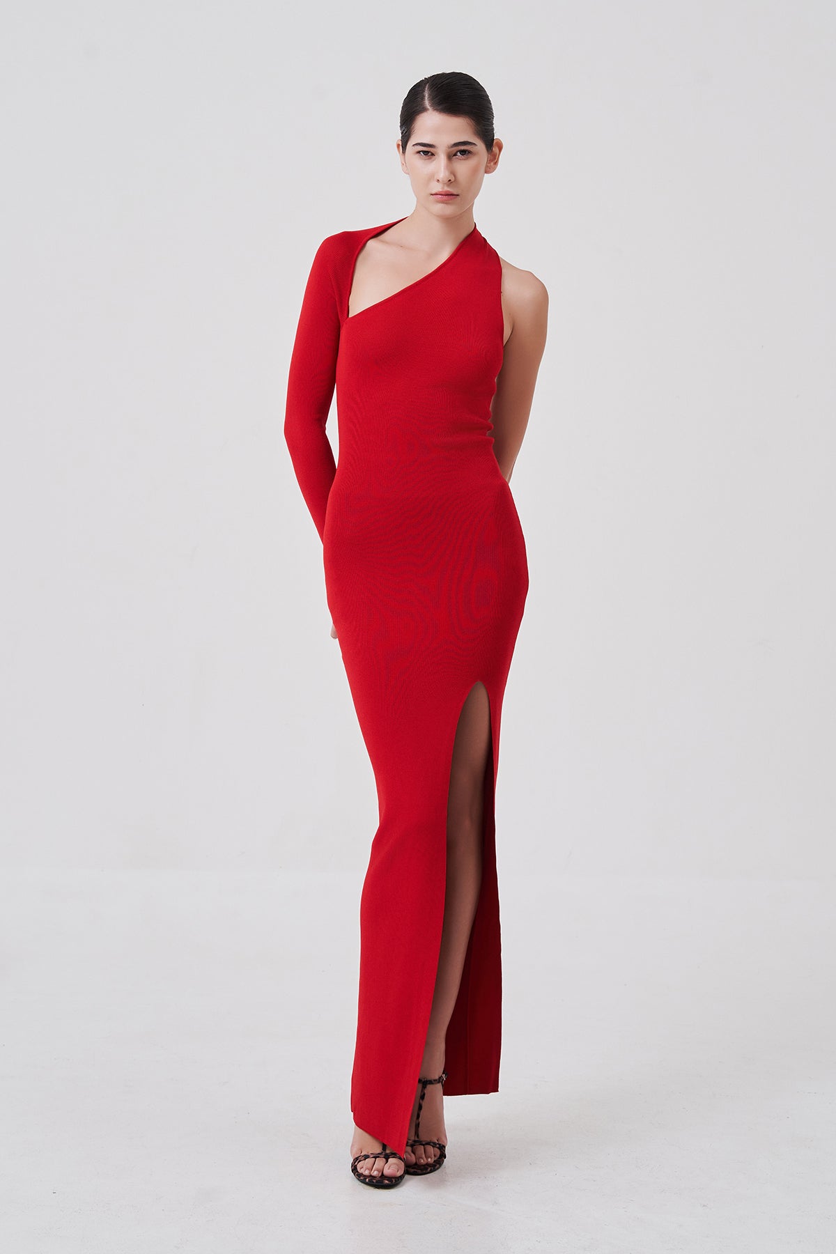 Elyse One-Shoulder Maxi Dress Crimson Flame