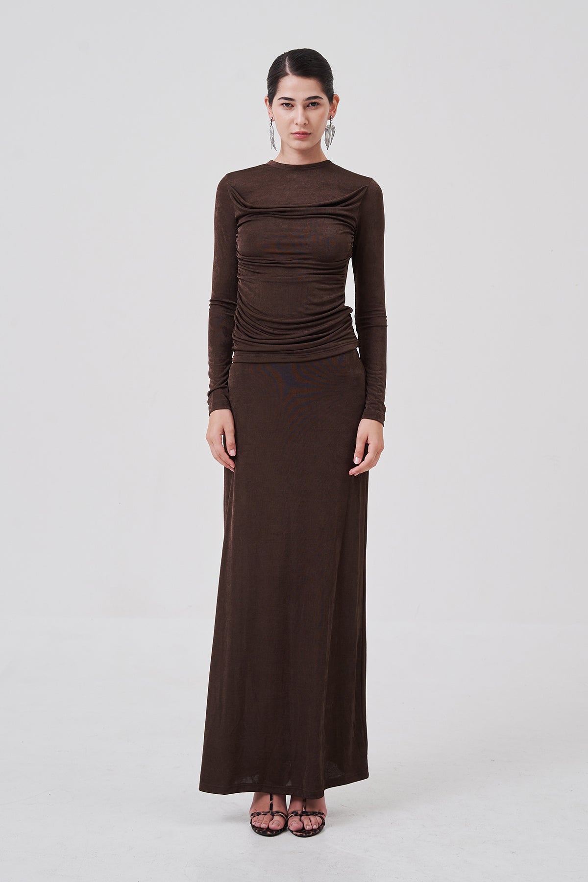 Elena Draped Knit Top Dusty Cocoa