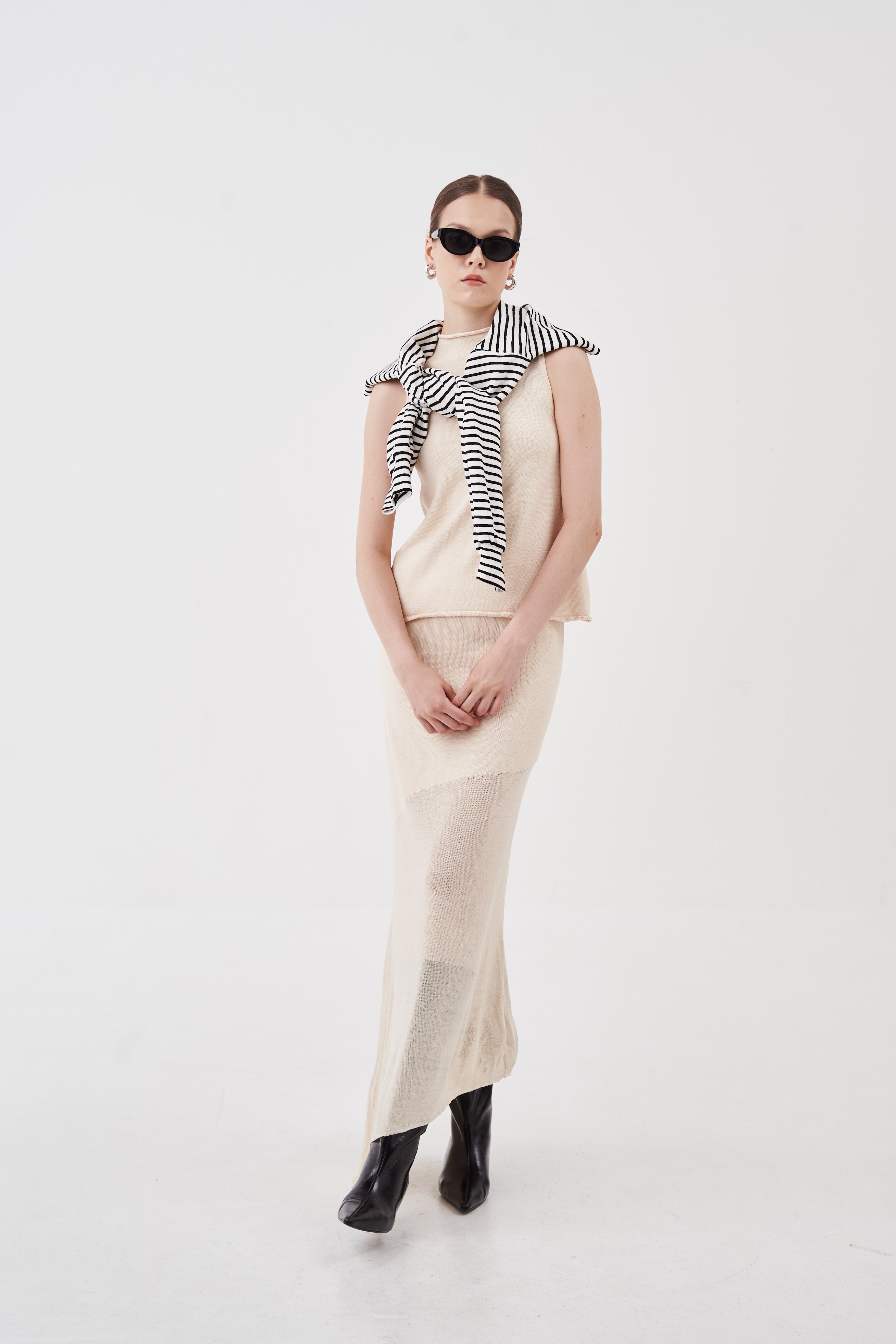 Delphine Gradient Asymmetrical Skirt Oat Beige