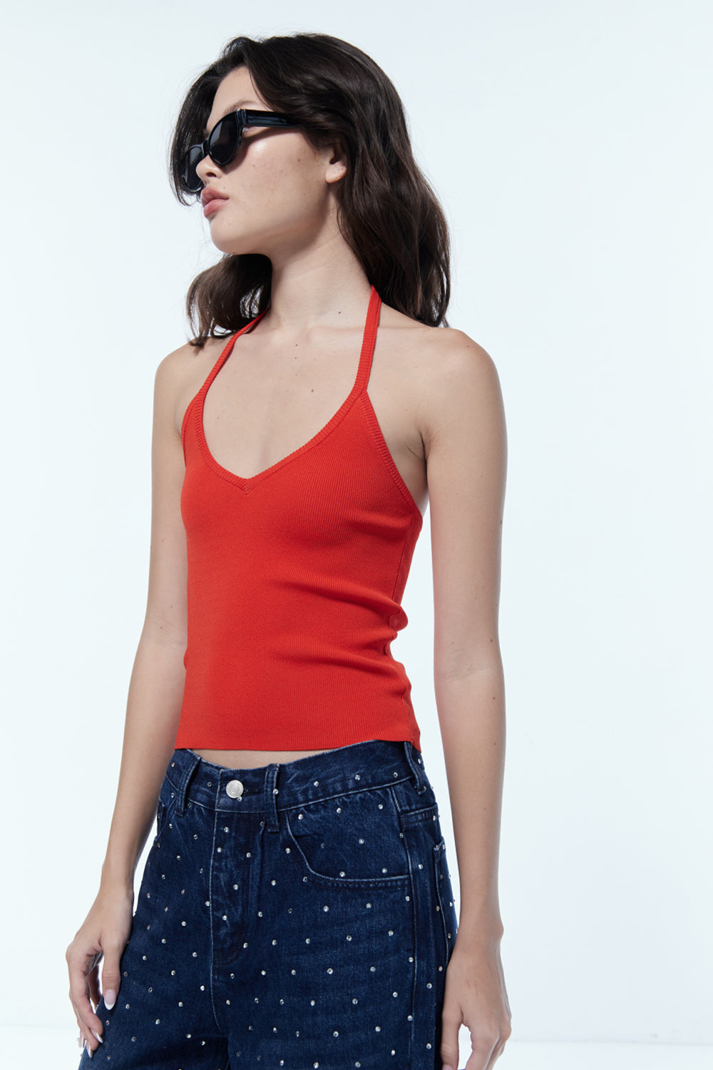 Zadie Halter Knit Tank Crimson Flame