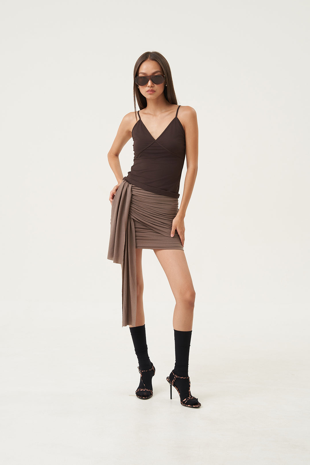 Other Store Coira Convertible Draped Dusty Cocoa 2-Way Top Skirt