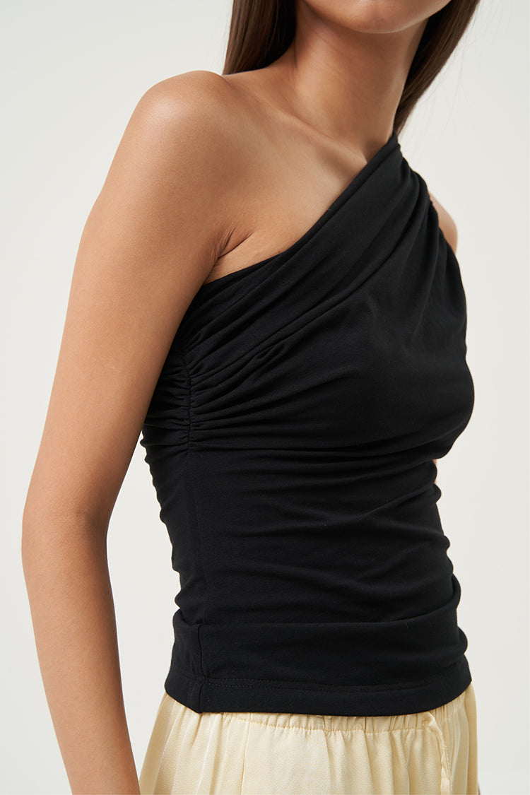Zaria Sculpted One-Shoulder Top Black