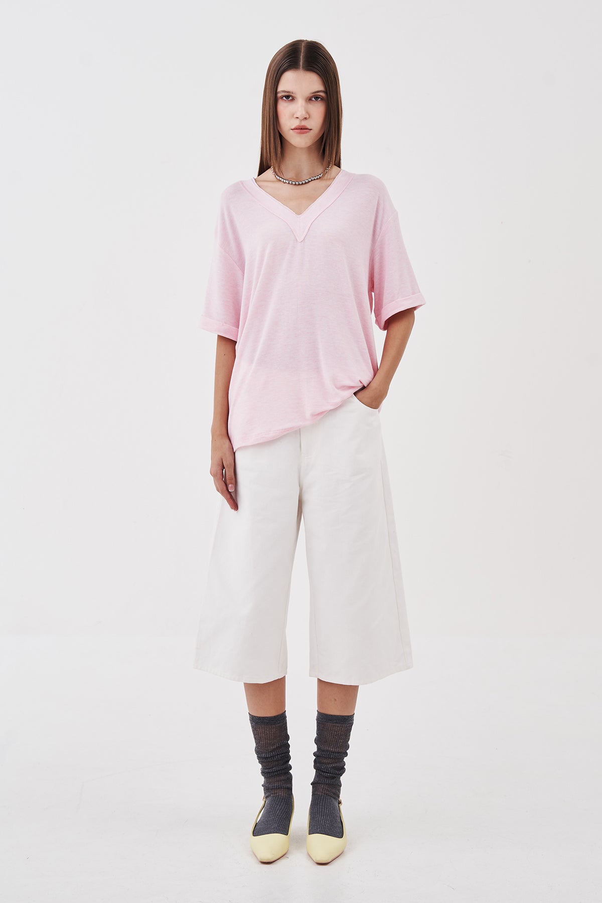 Ella Relaxed V-Neck Tee Pink