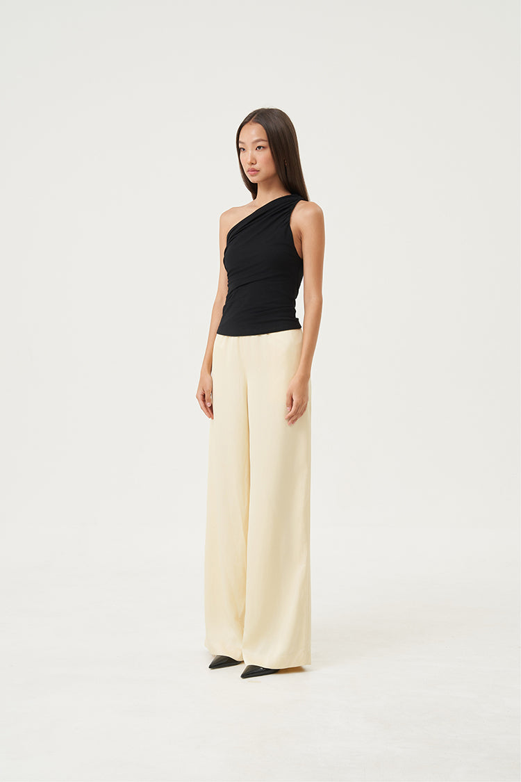 Zaria Sculpted One-Shoulder Top Black