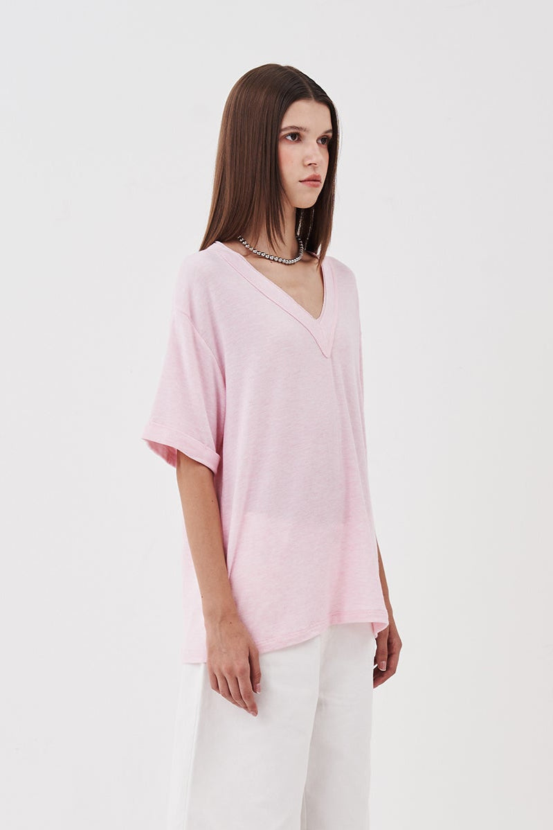 Ella Relaxed V-Neck Tee Pink