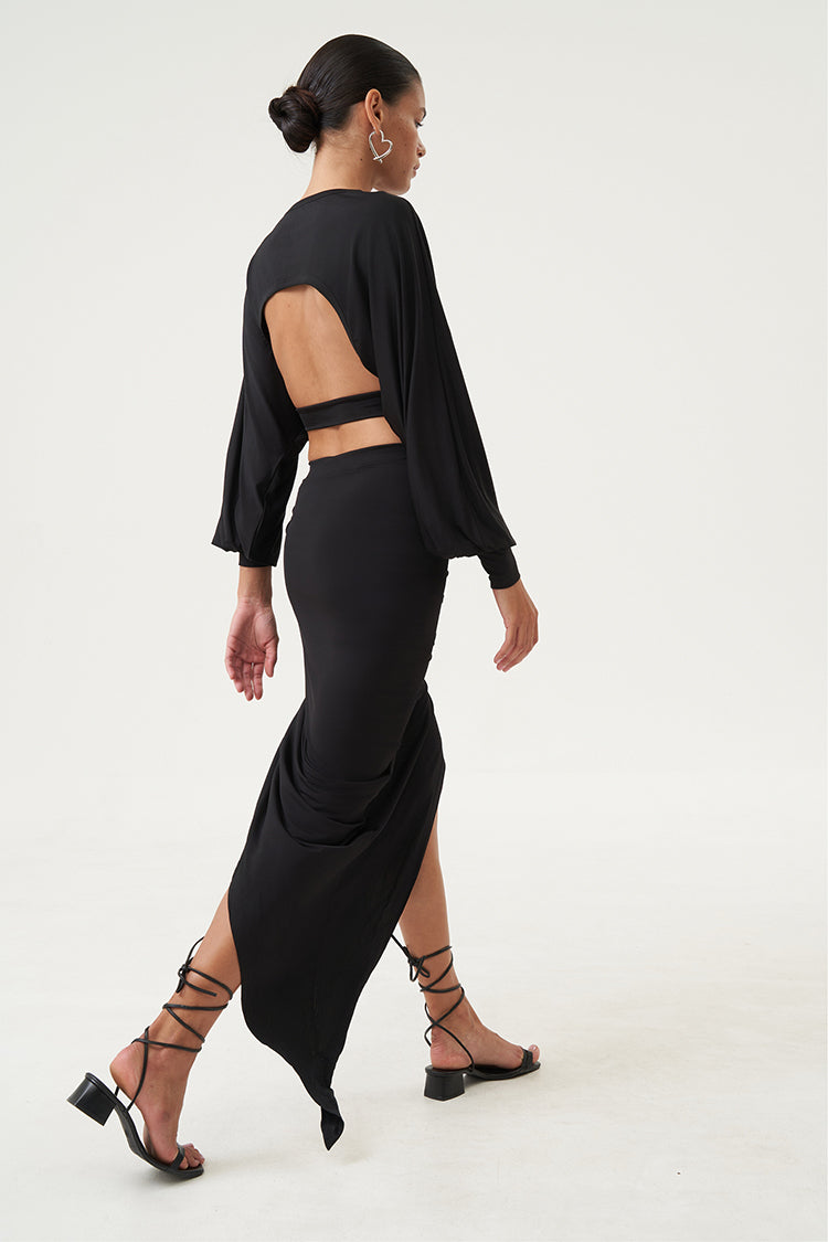 Nyra Draped Back Top Black