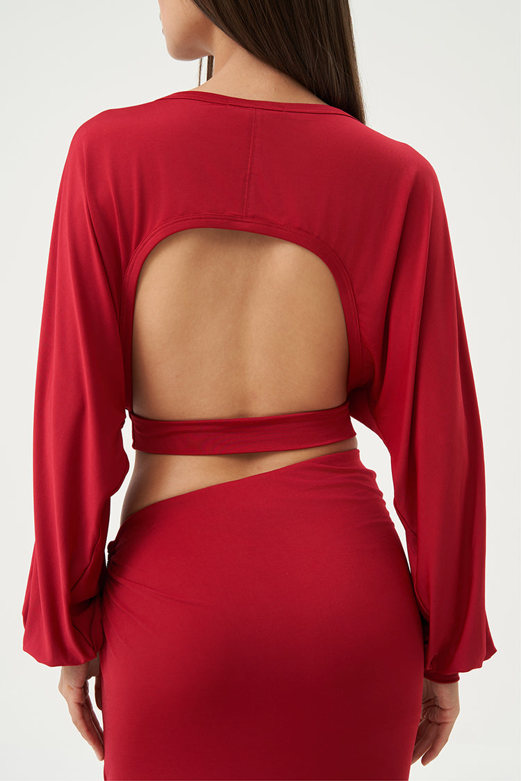 Nyra Draped Back Top Crimson Flame