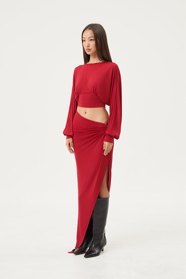Nyra Draped Back Top Crimson Flame
