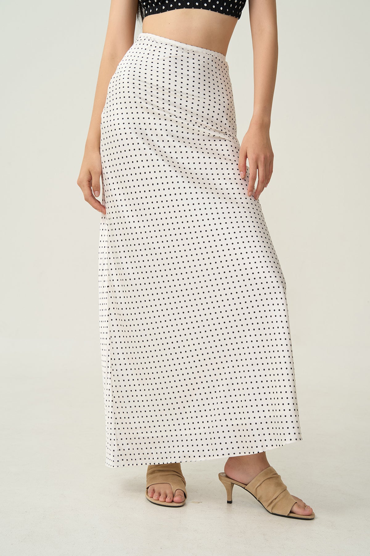Alba Bias-Cut Dot Skirt Ivory