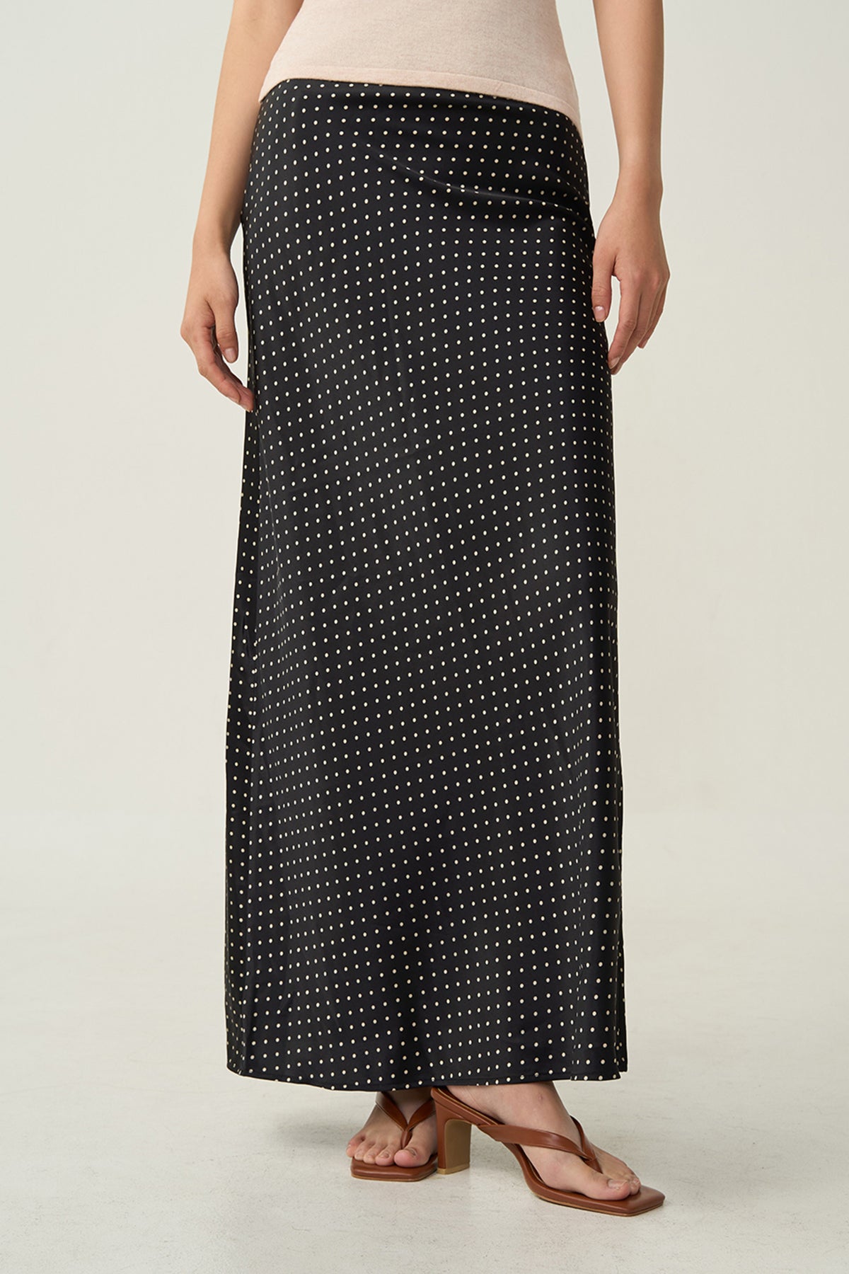 Alba Bias-Cut Dot Skirt Black