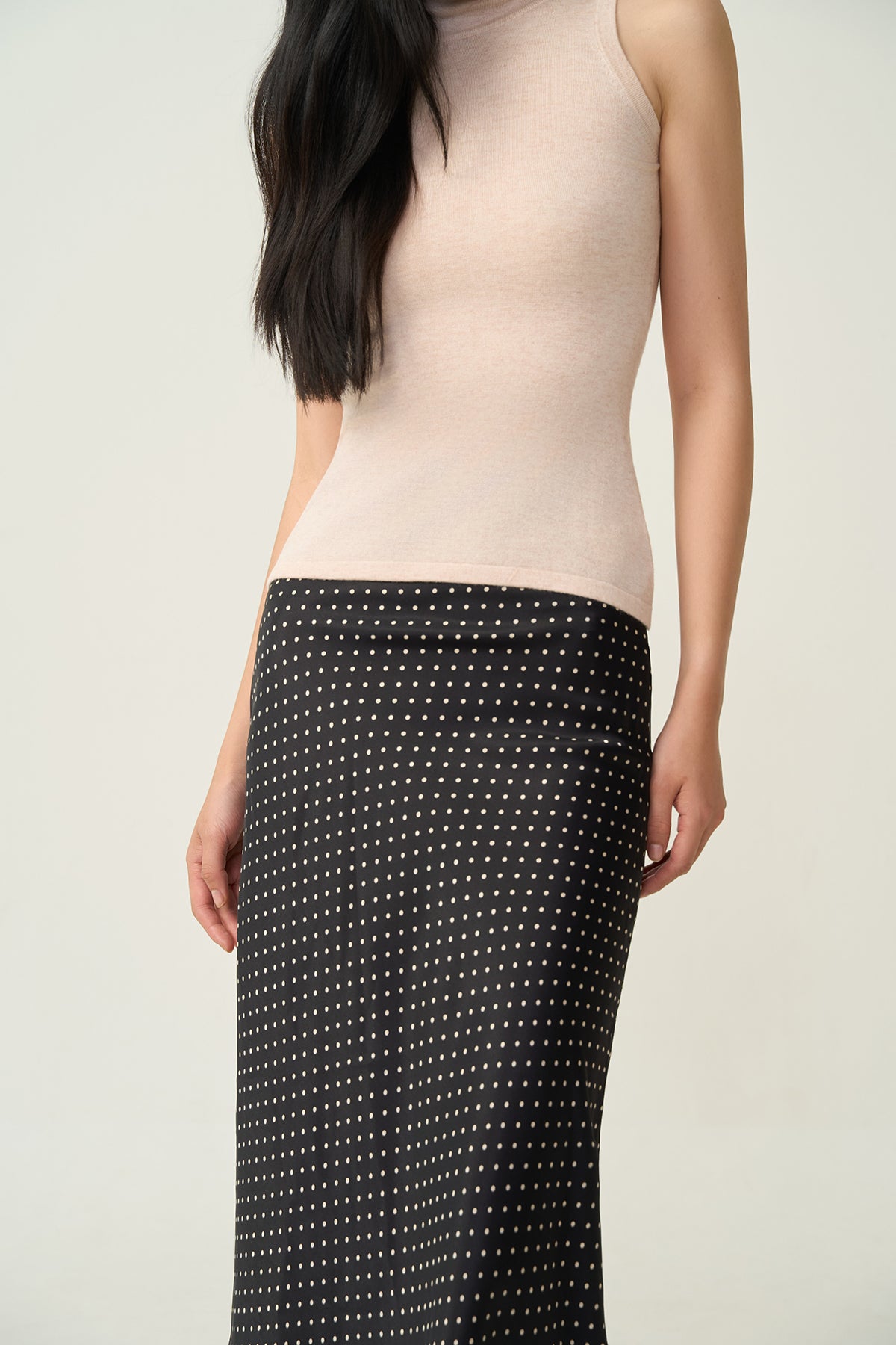 Alba Bias-Cut Dot Skirt Black