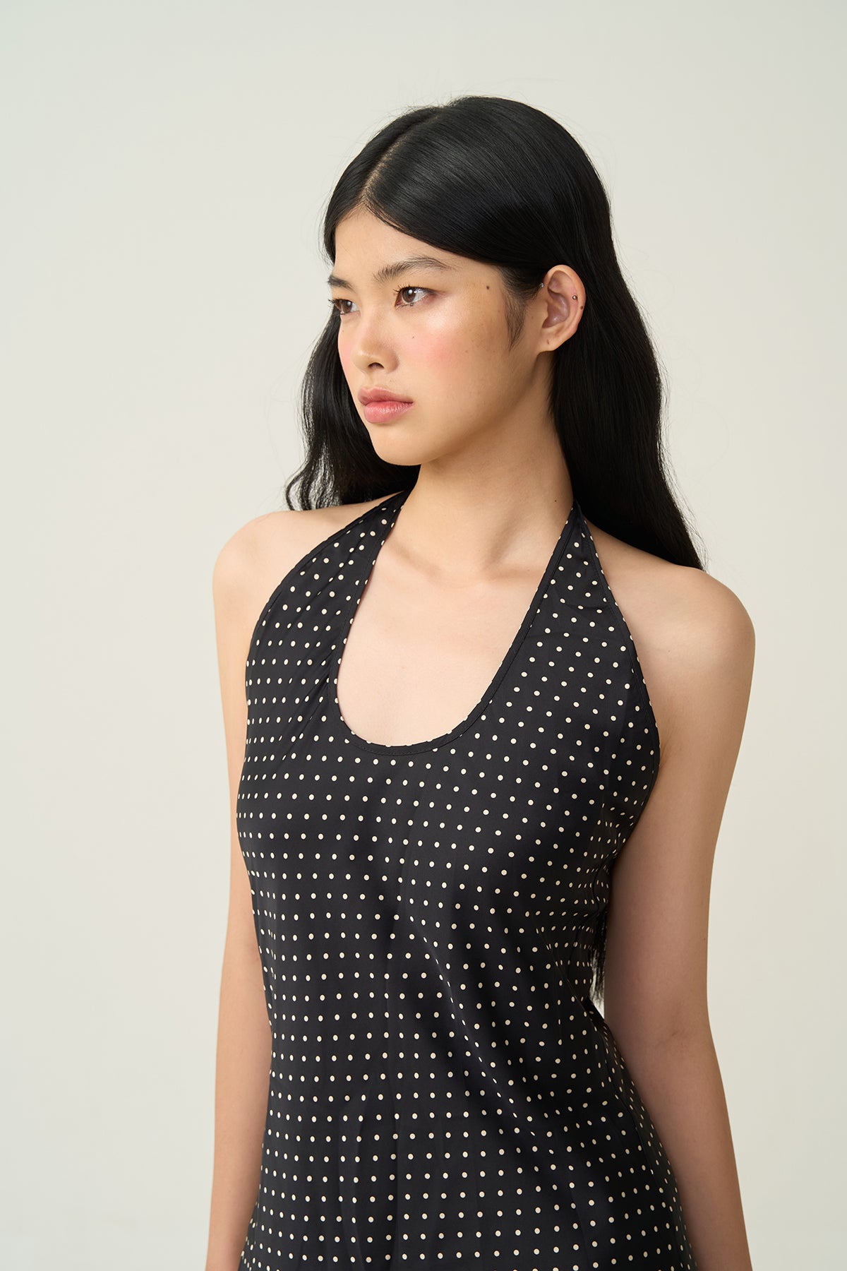 Alba Halter Dot Dress Black
