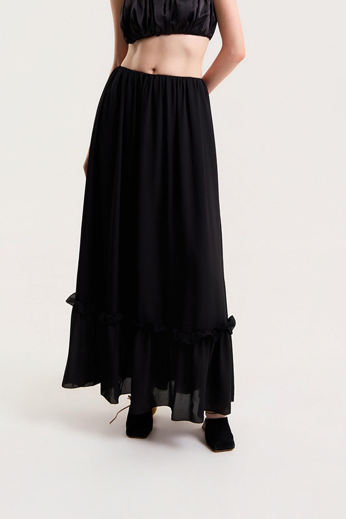 OTHER STORE Aria Ruffle Maxi Skirt in Black
