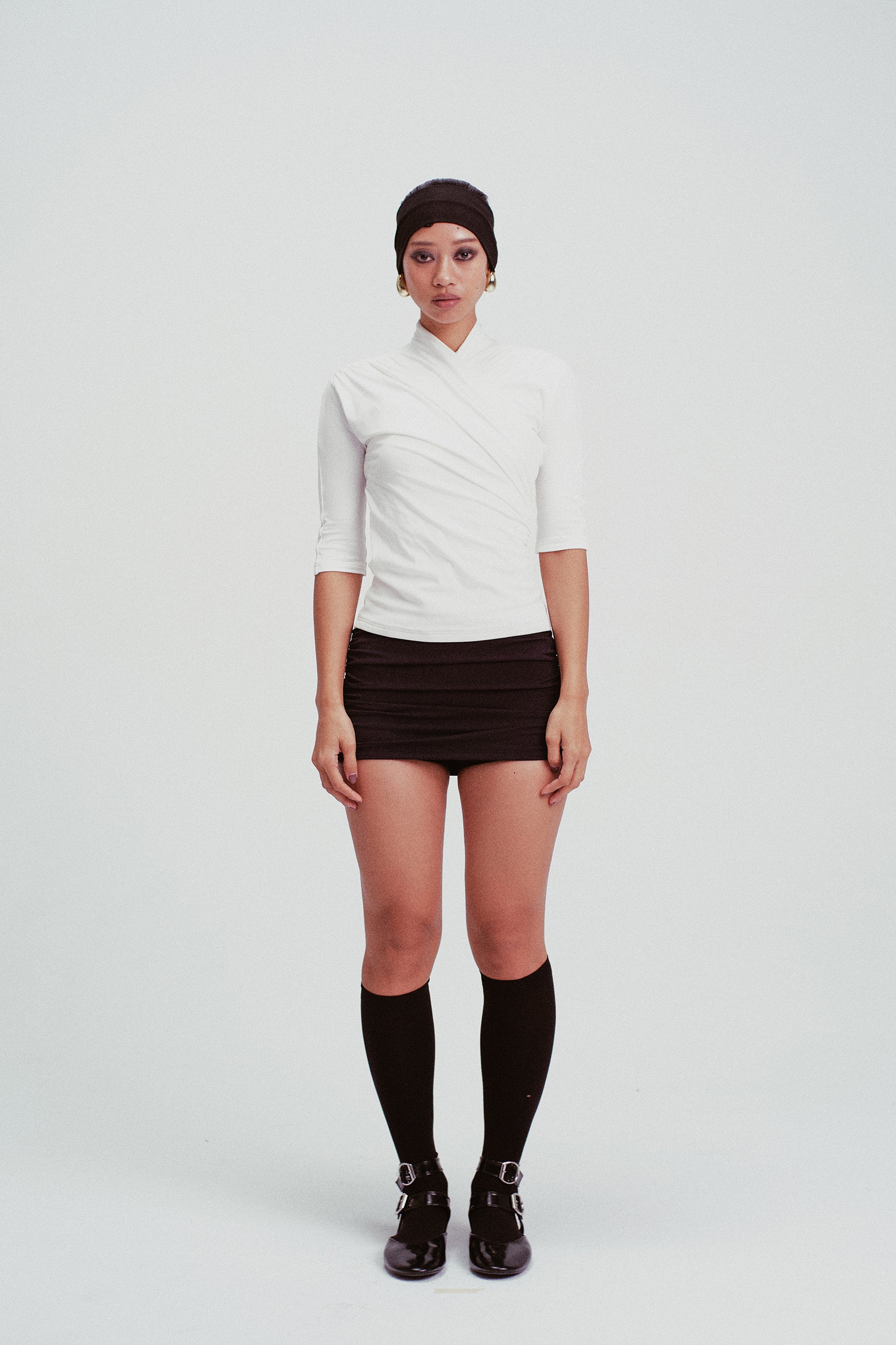 Ayla Fitted Asymmetric Ruched Top White