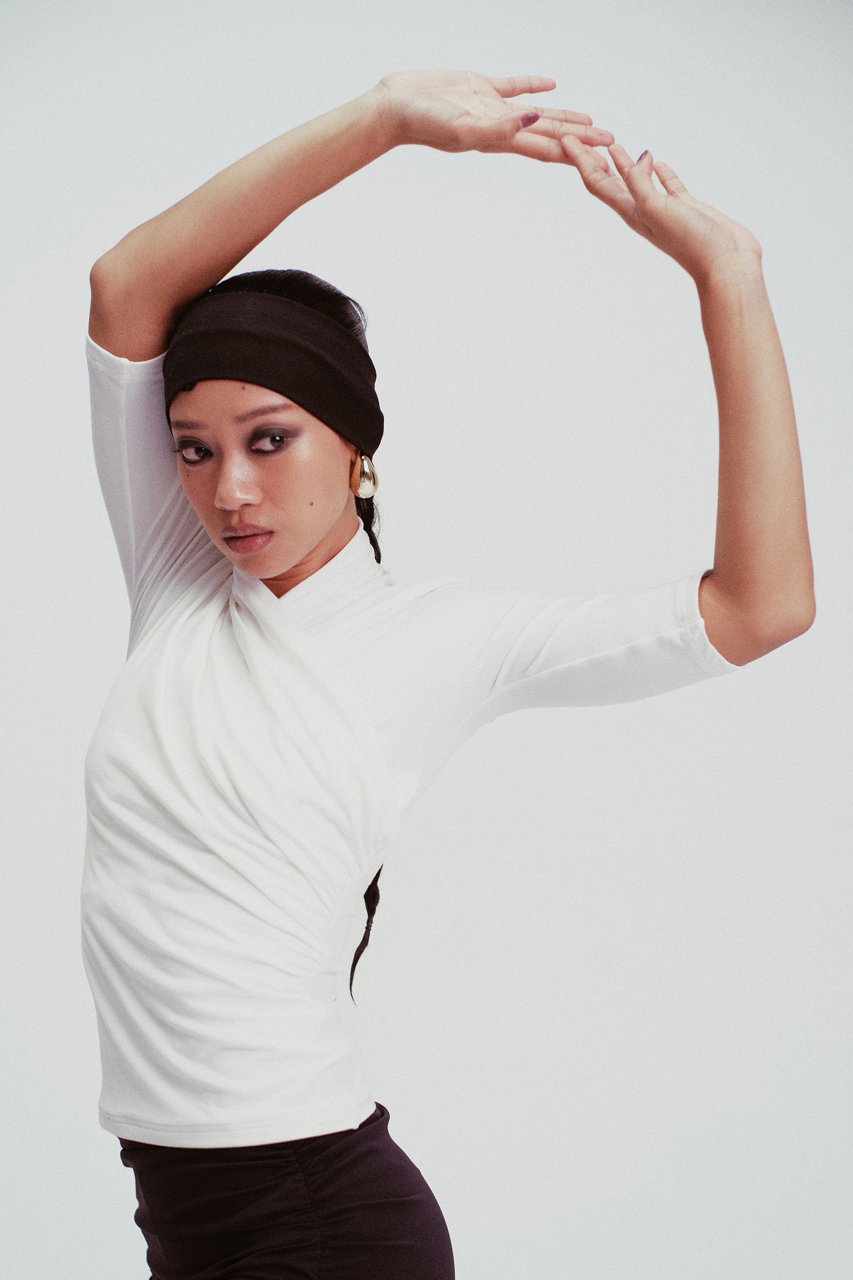 Ayla Fitted Asymmetric Ruched Top White