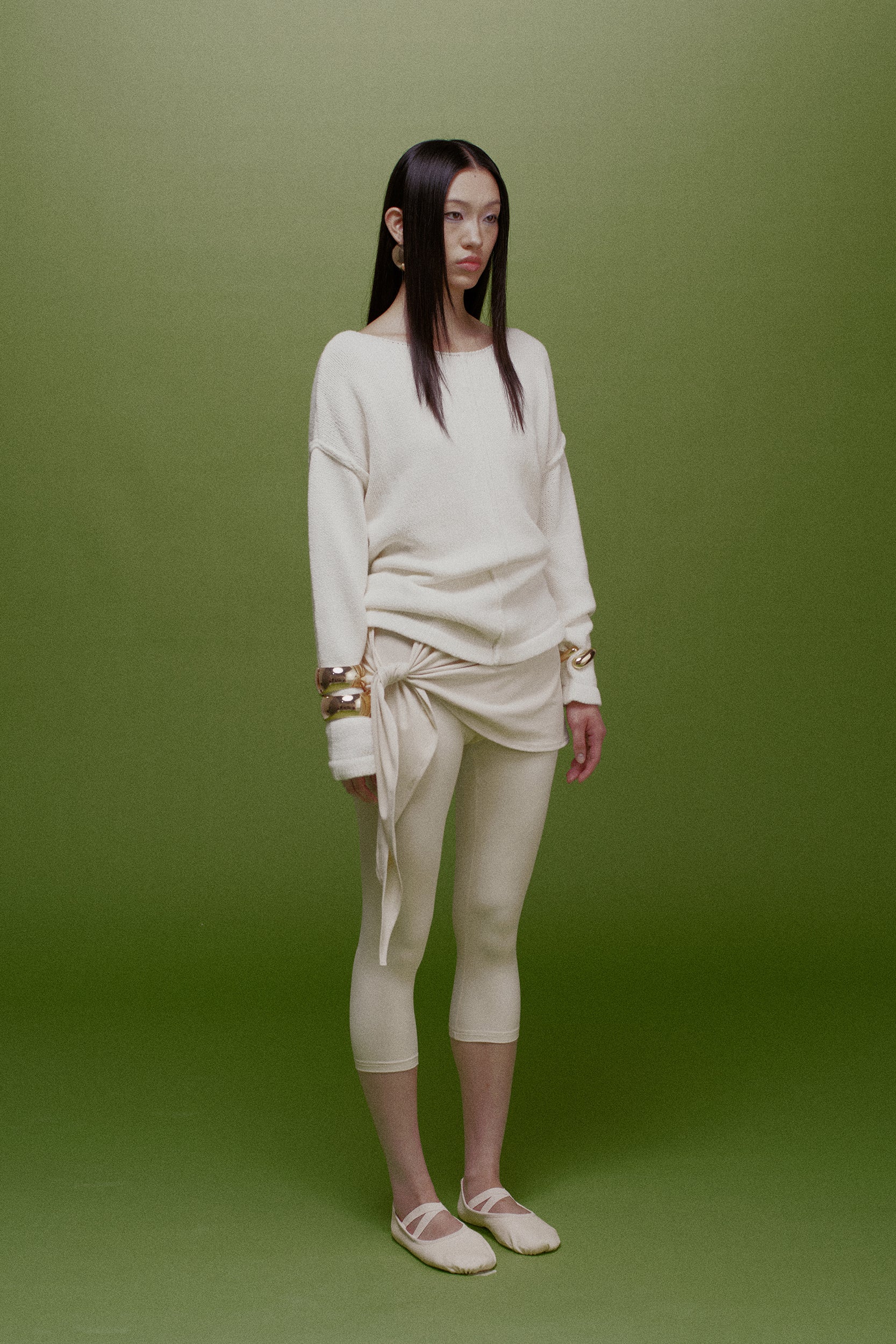 Cora Asymmetric Tie Capri Leggings Cream