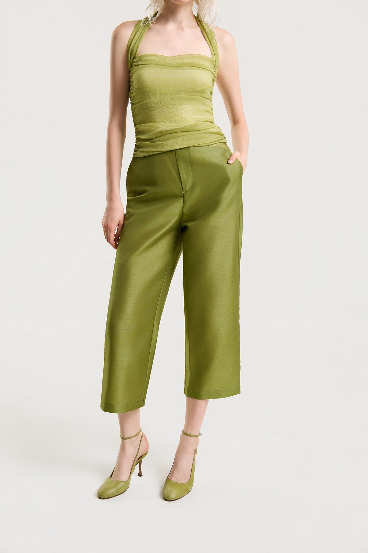 OTHER STORE Daria Straight-Leg Satin Pants in Moss