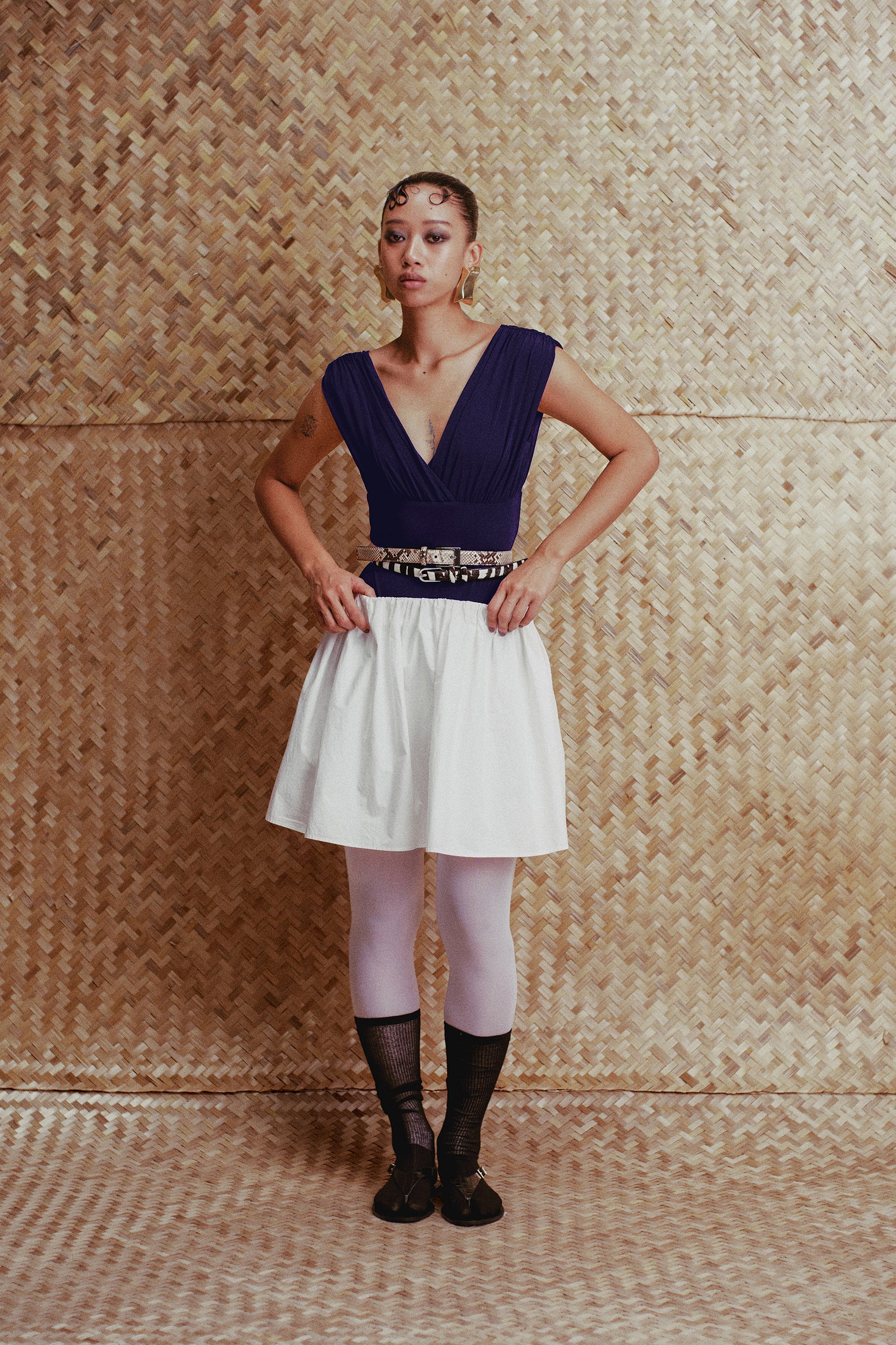 Elara Deep V Bodysuit Navy