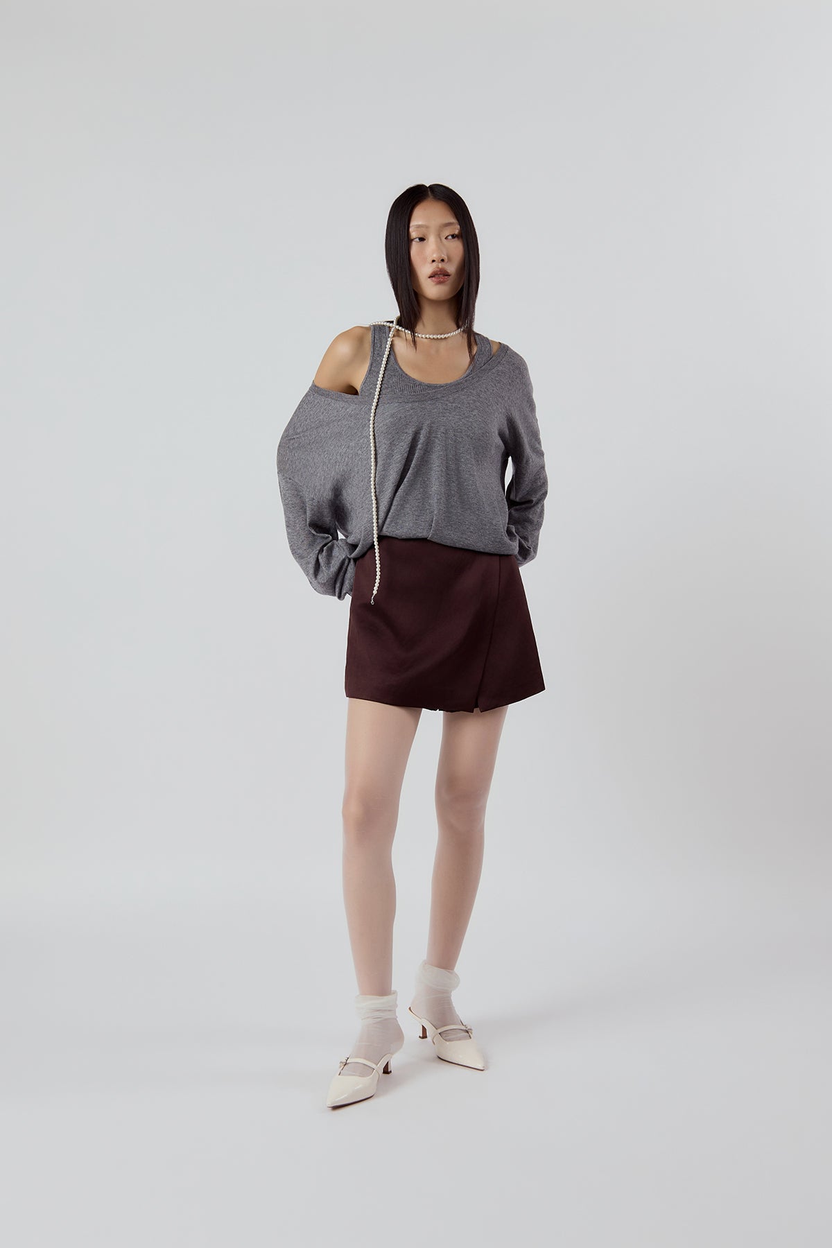 Other Store Elara Layered Knit Set in Grey