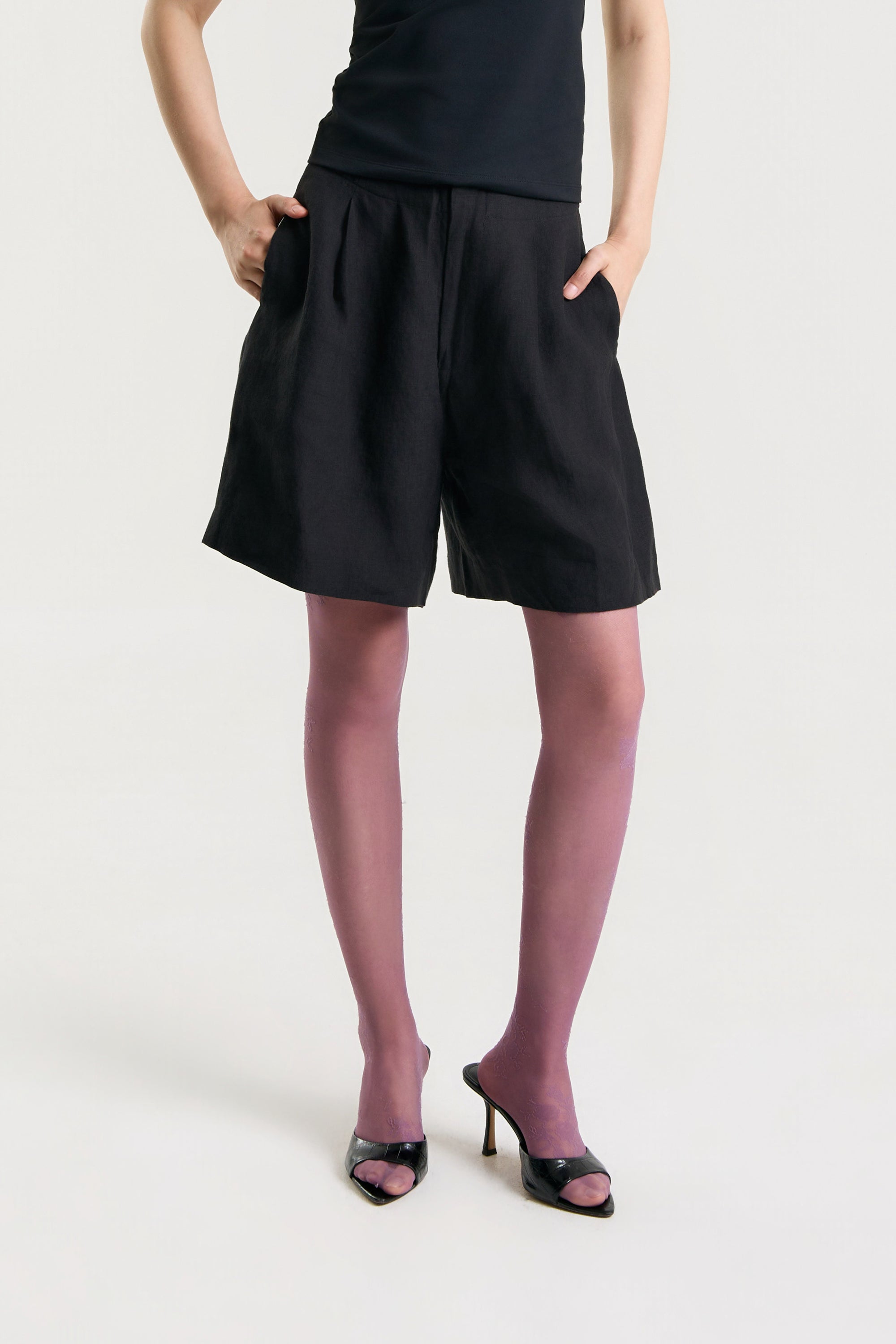 OTHER STORE Elio Linen Bermuda Shorts in Black