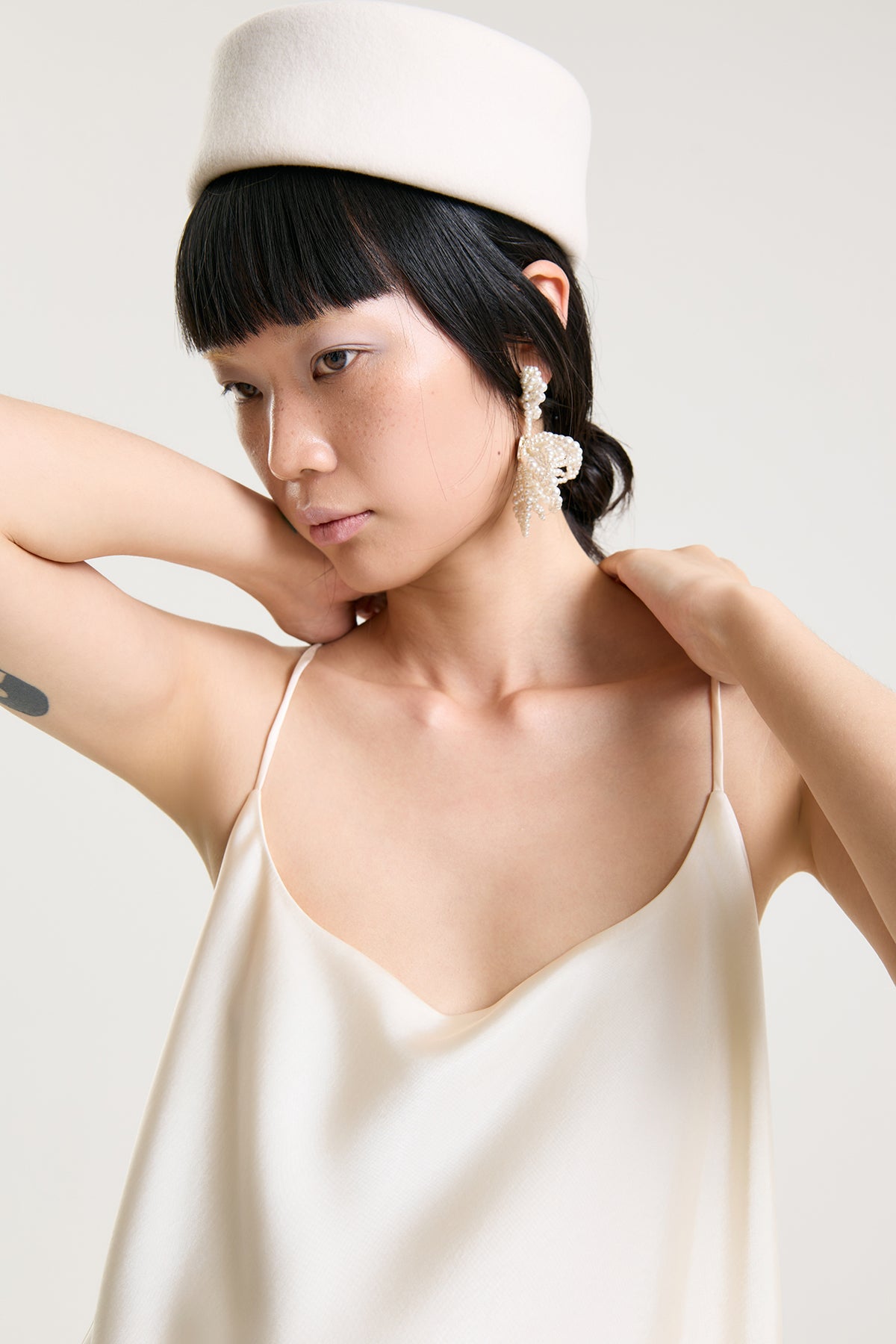 OTHER STORE Elodie Cross-Back Satin Cami Top in Ivory