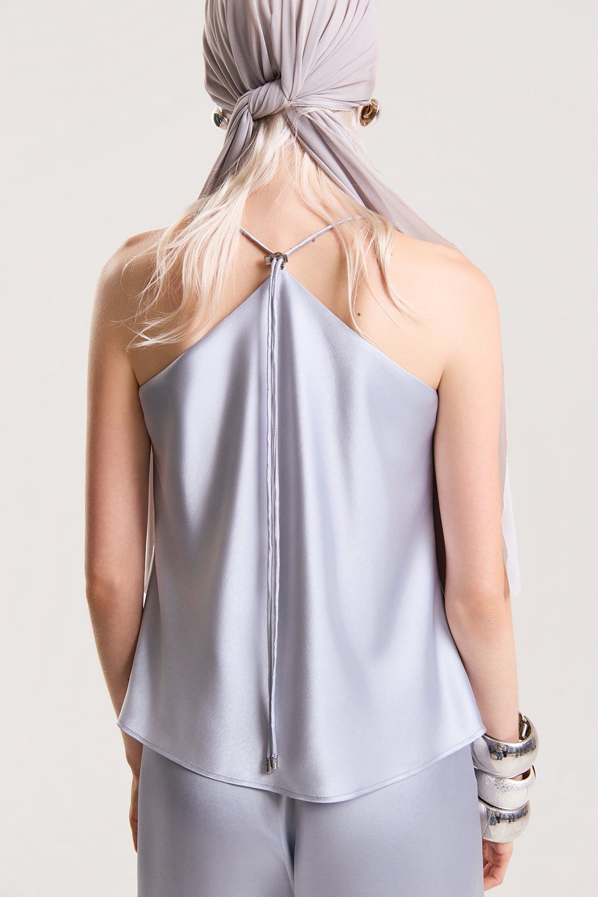 OTHER STORE Elodie Cross-Back Satin Cami Top in Mist Blue