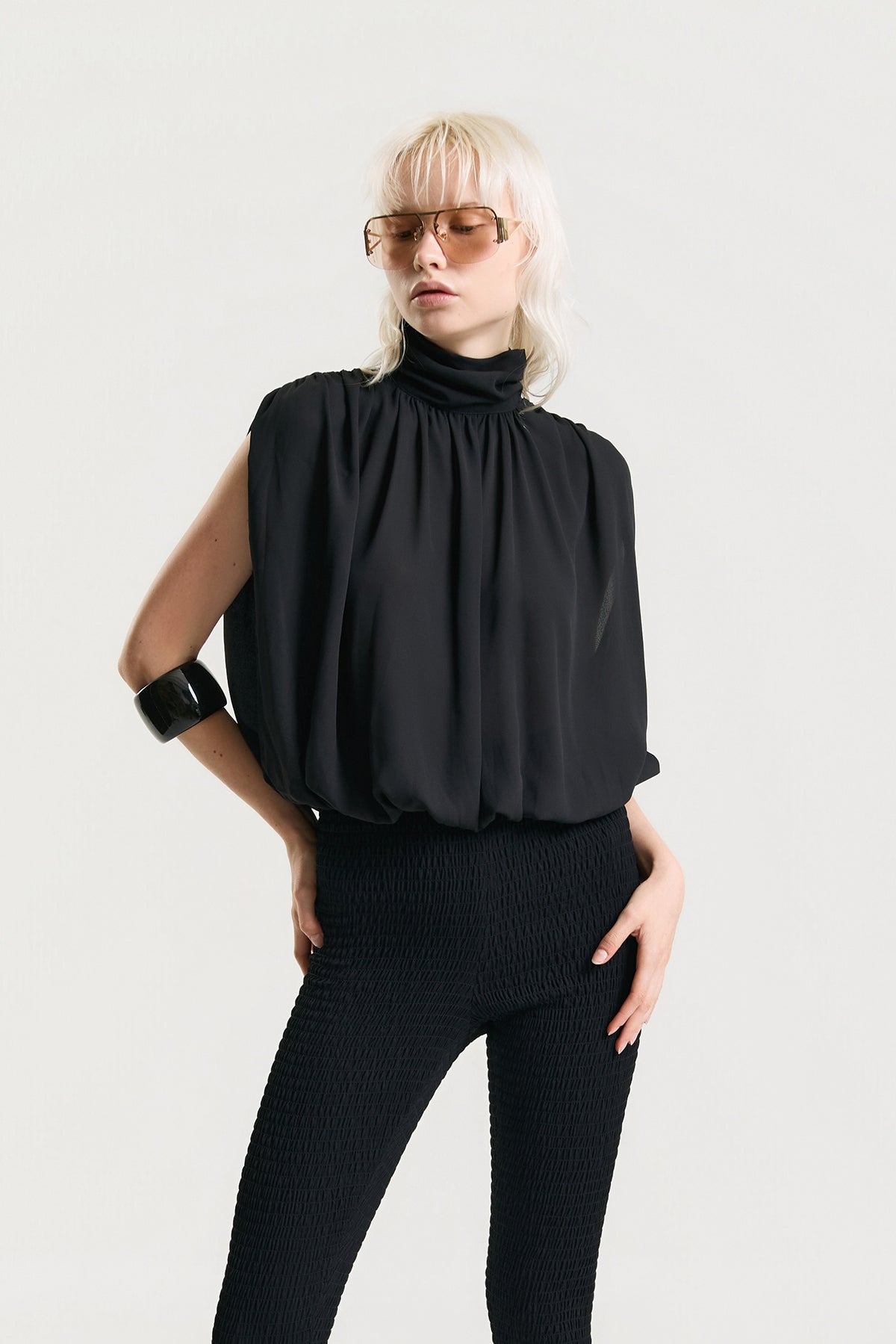 OTHER STORE Elowen Draped High-Neck Blouse in Black