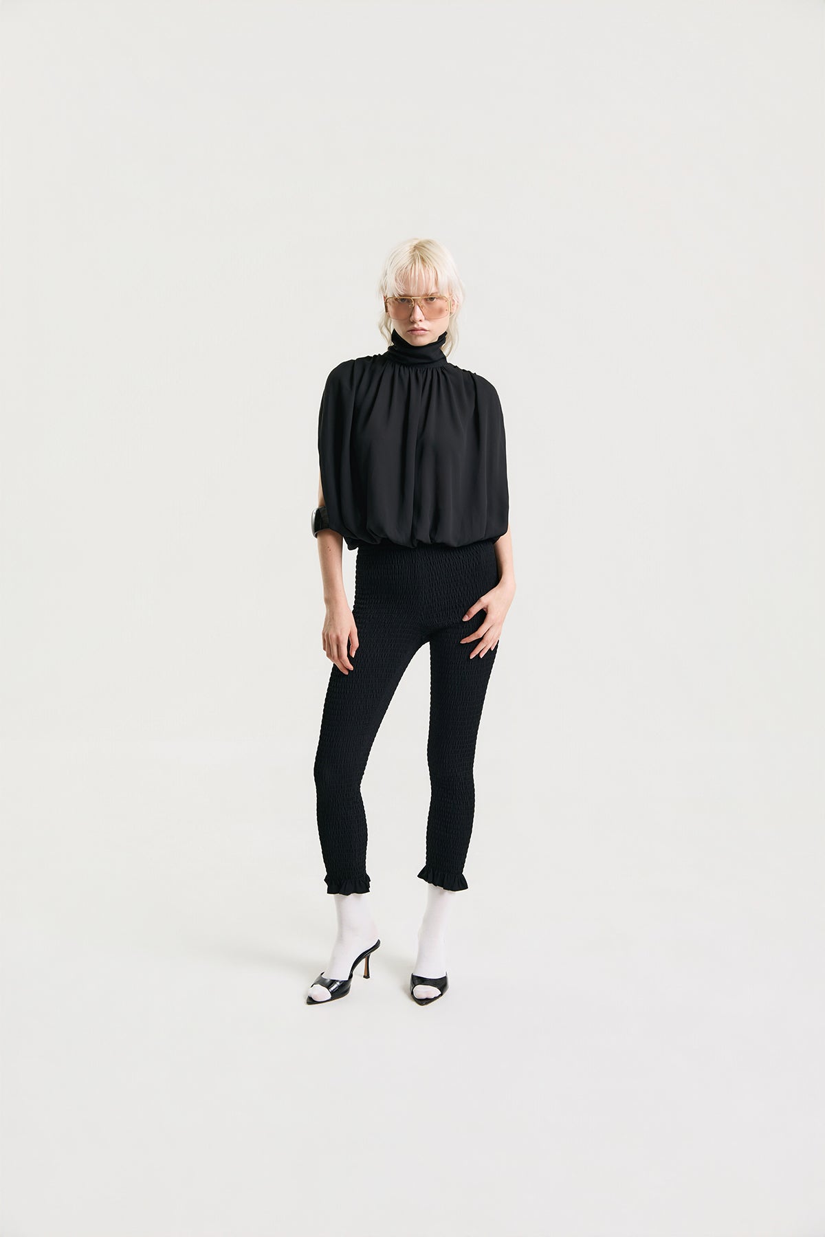 OTHER STORE Elowen Draped High-Neck Blouse in Black