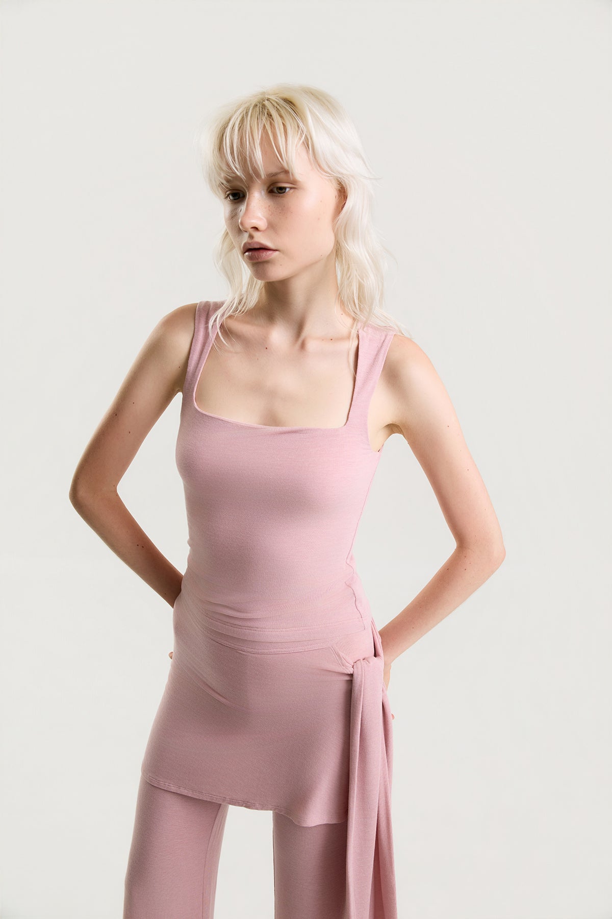 OTHER STORE Elowen Layered Wrap Pants Set in Dusty Pink