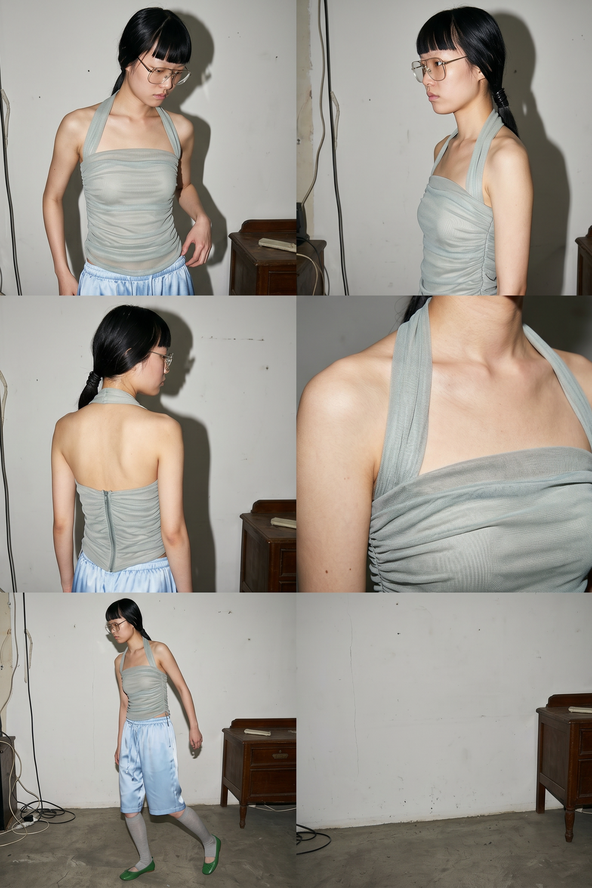 OTHER STORE Elowen Ruched Halter Top in Grey