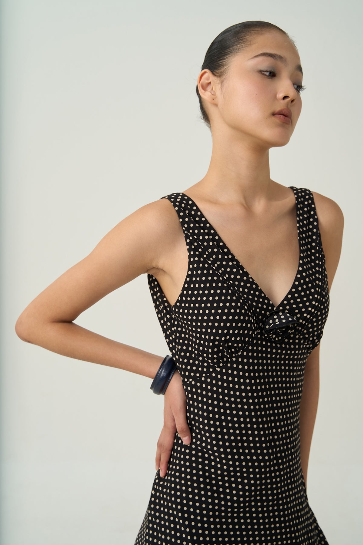 Faya Draped Dot Dress Black