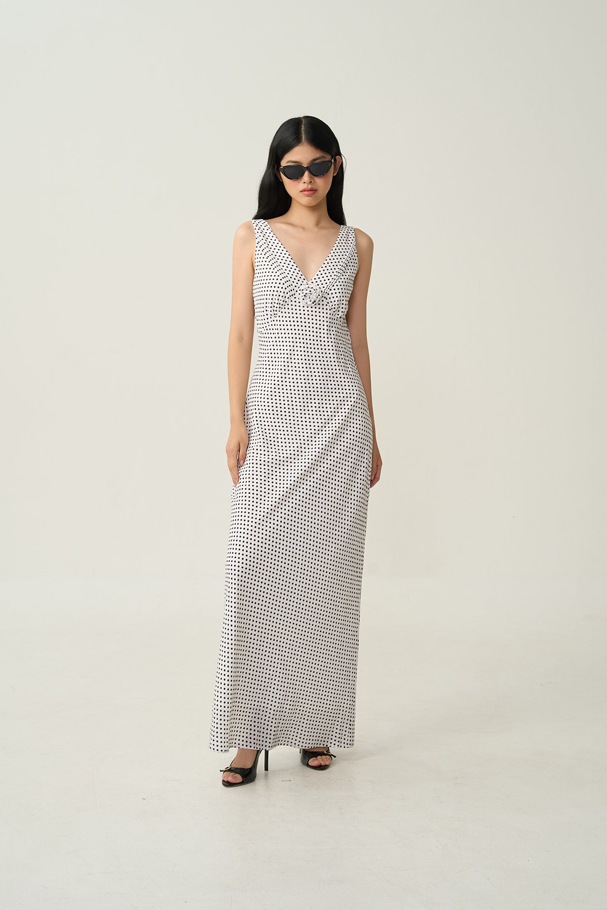Faya Draped Dot Dress Ivory