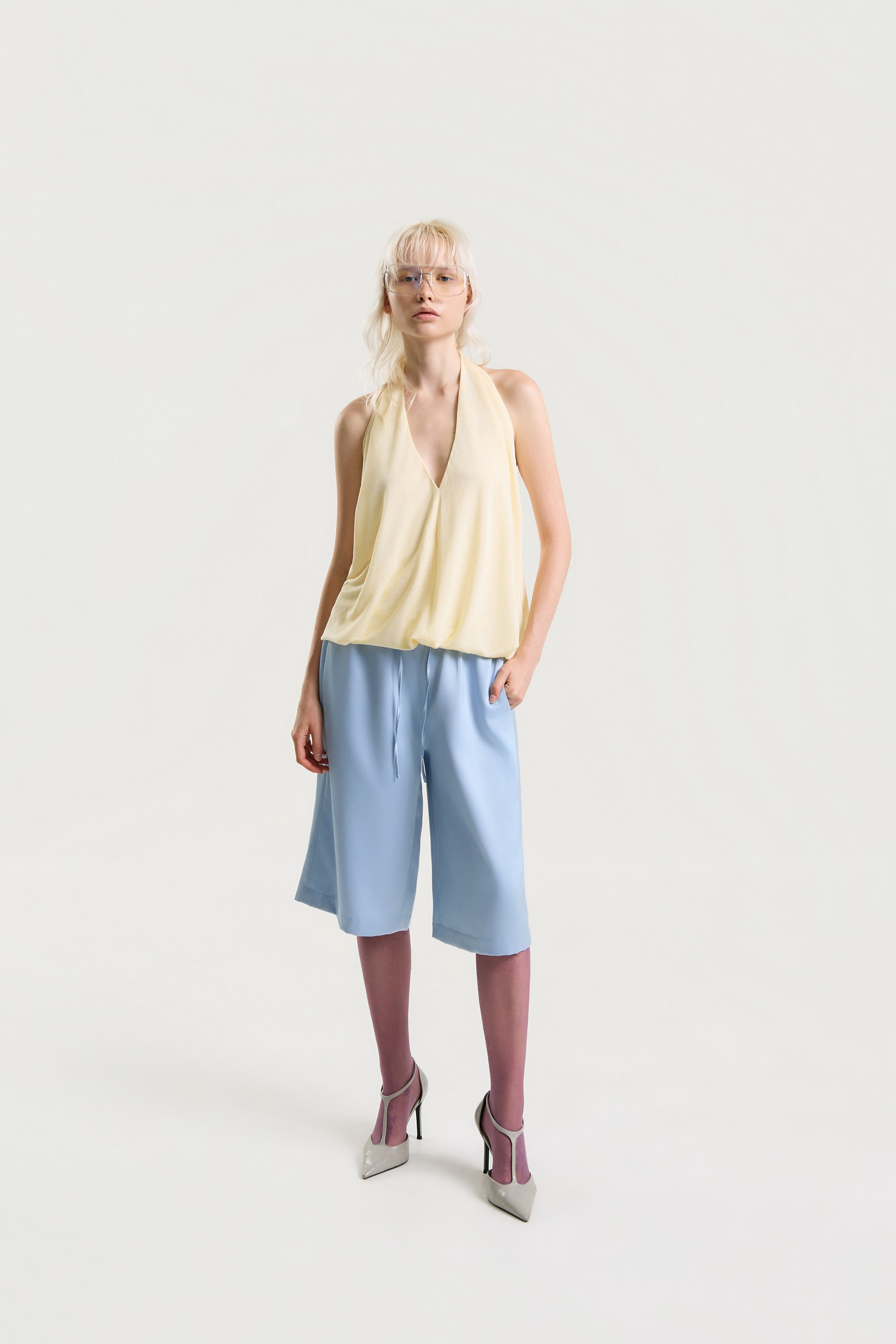 OTHER STORE Halo Drape Halter Top in Butter Cream