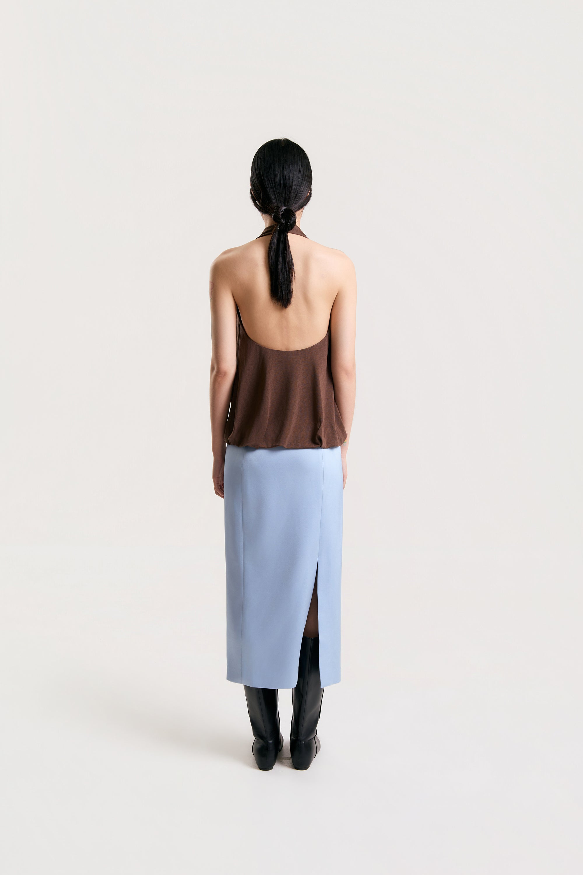 OTHER STORE Halo Drape Halter Top in Brown