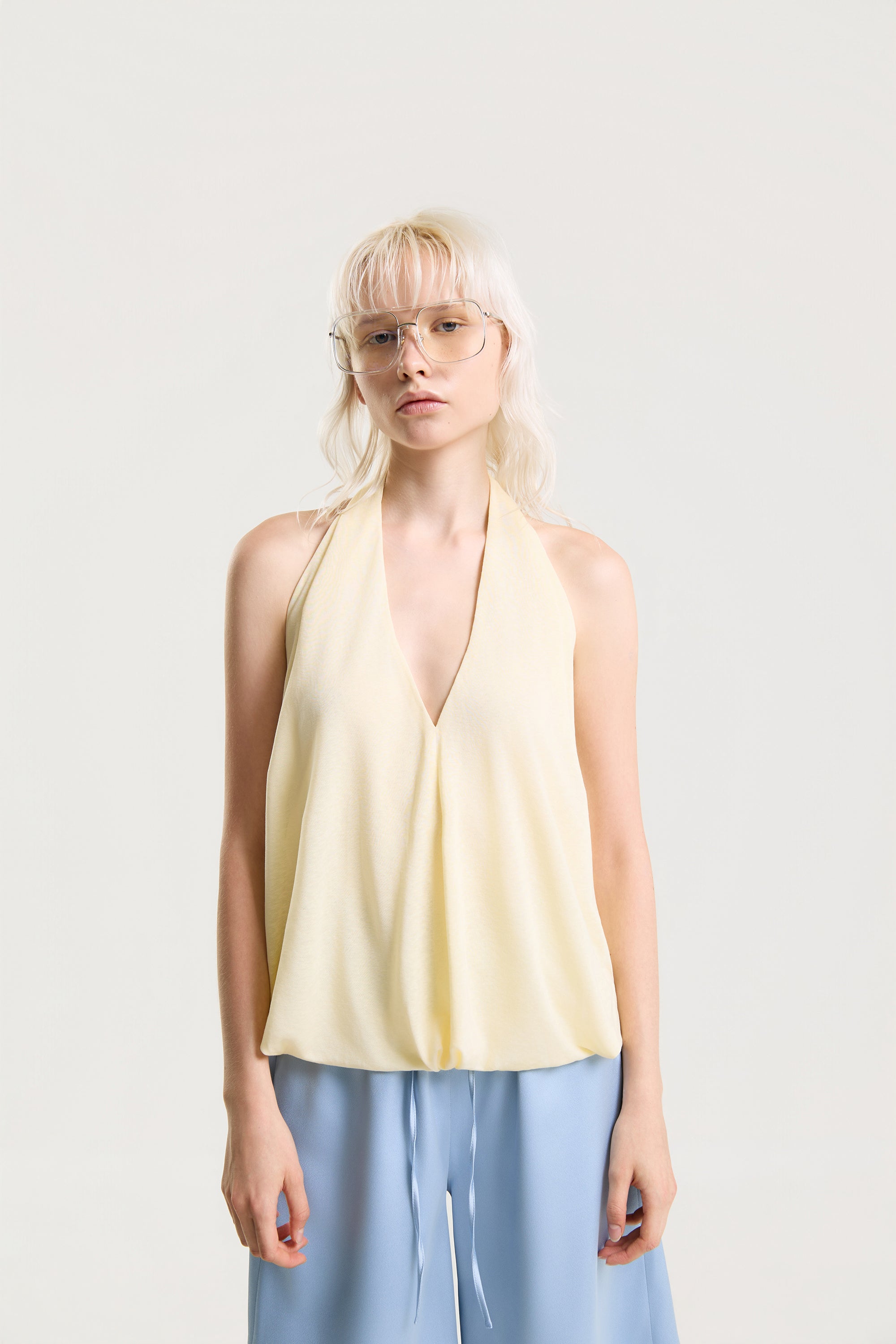 OTHER STORE Halo Drape Halter Top in Butter Cream