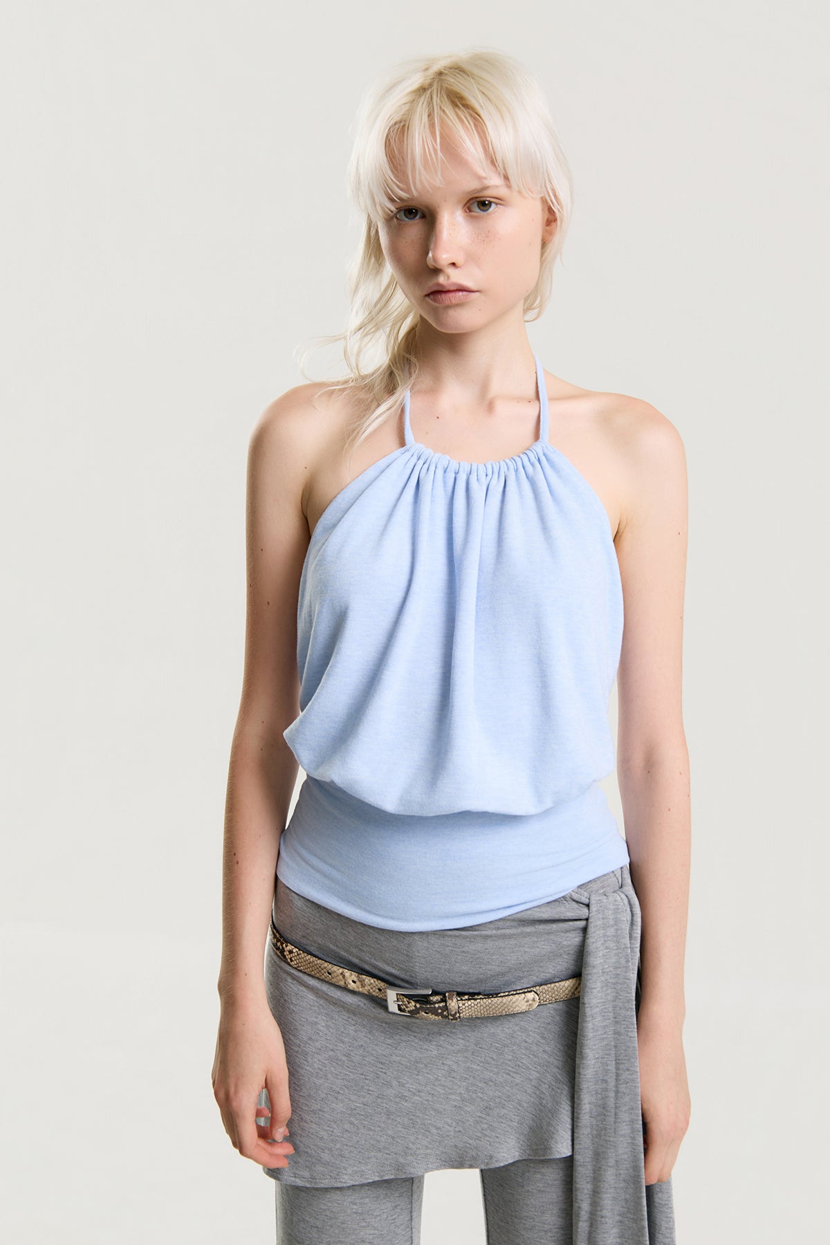 OTHER STORE Halo Gathered Halter Top in Blue