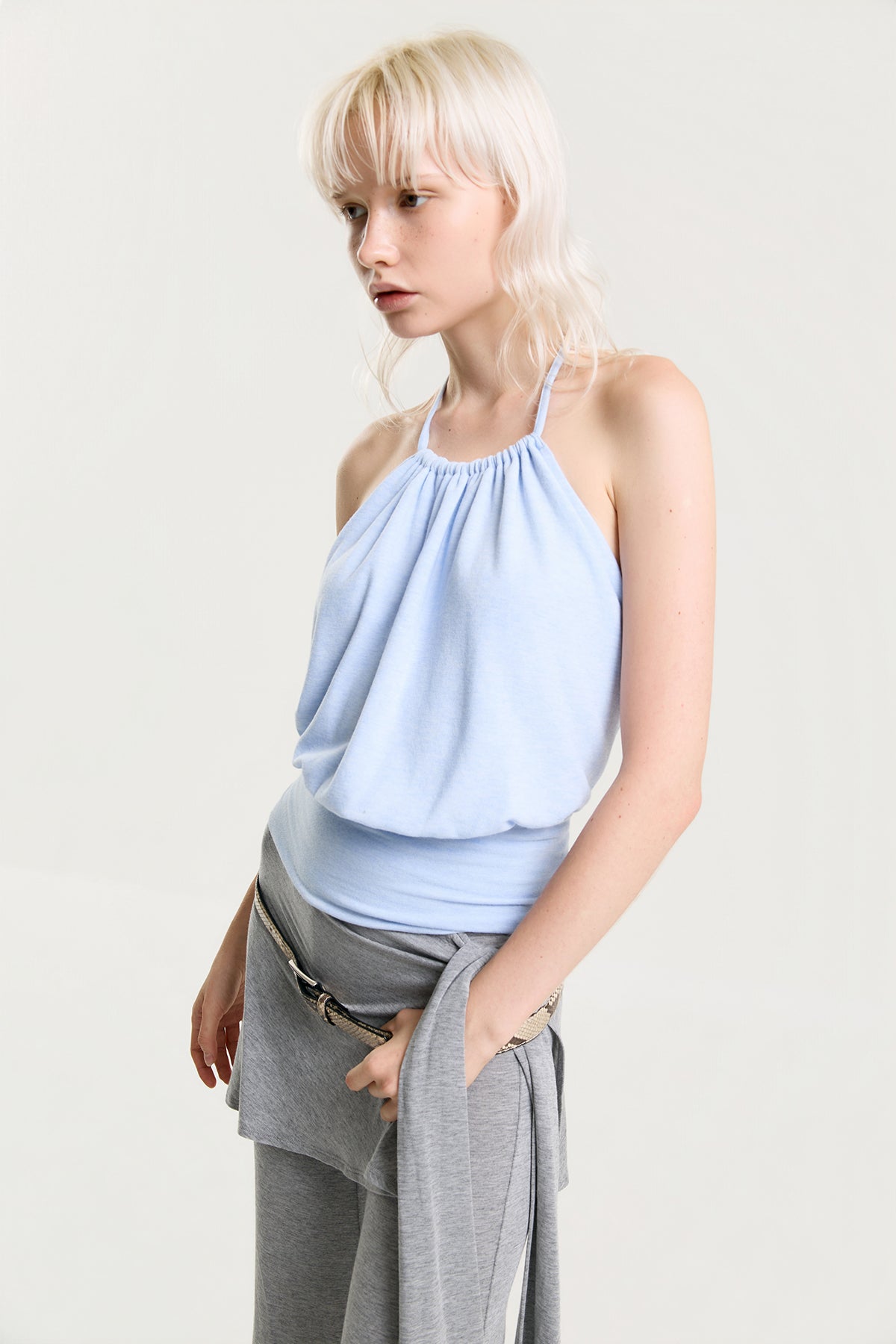 OTHER STORE Halo Gathered Halter Top in Blue