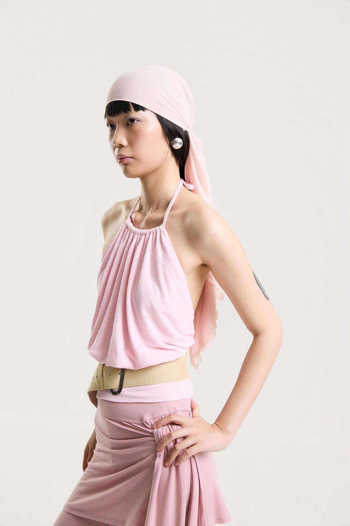 OTHER STORE Halo Gathered Halter Top in Soft Pink