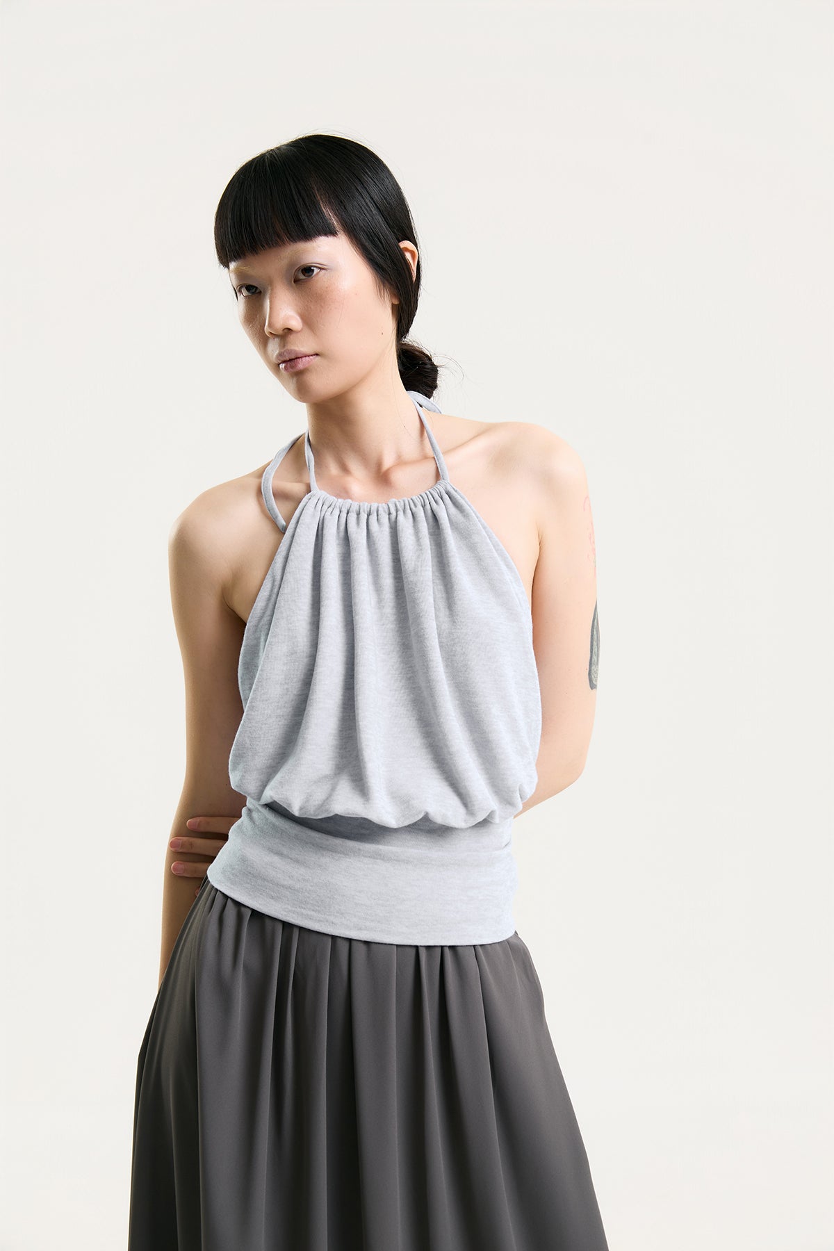 OTHER STORE Halo Gathered Halter Top in Heather Grey