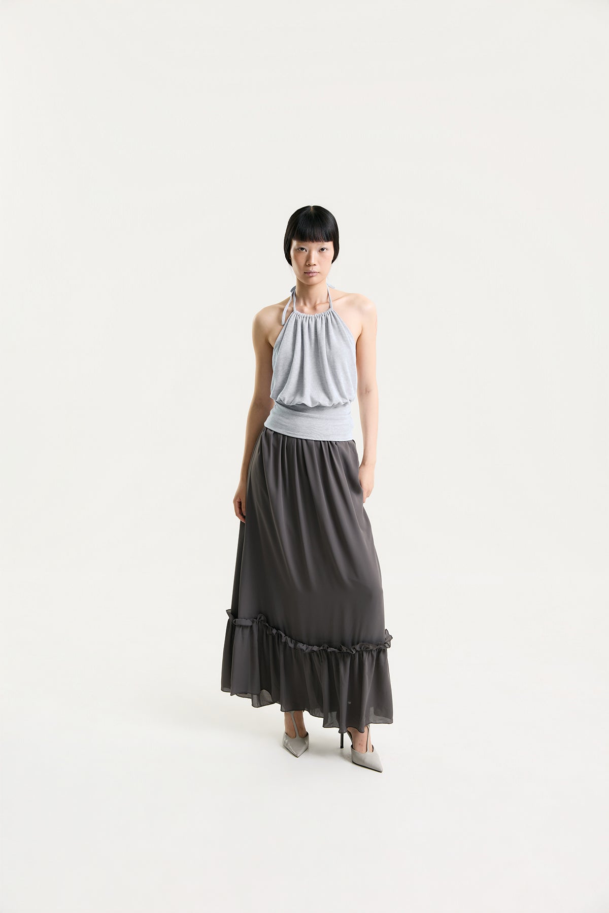 OTHER STORE Halo Gathered Halter Top in Heather Grey