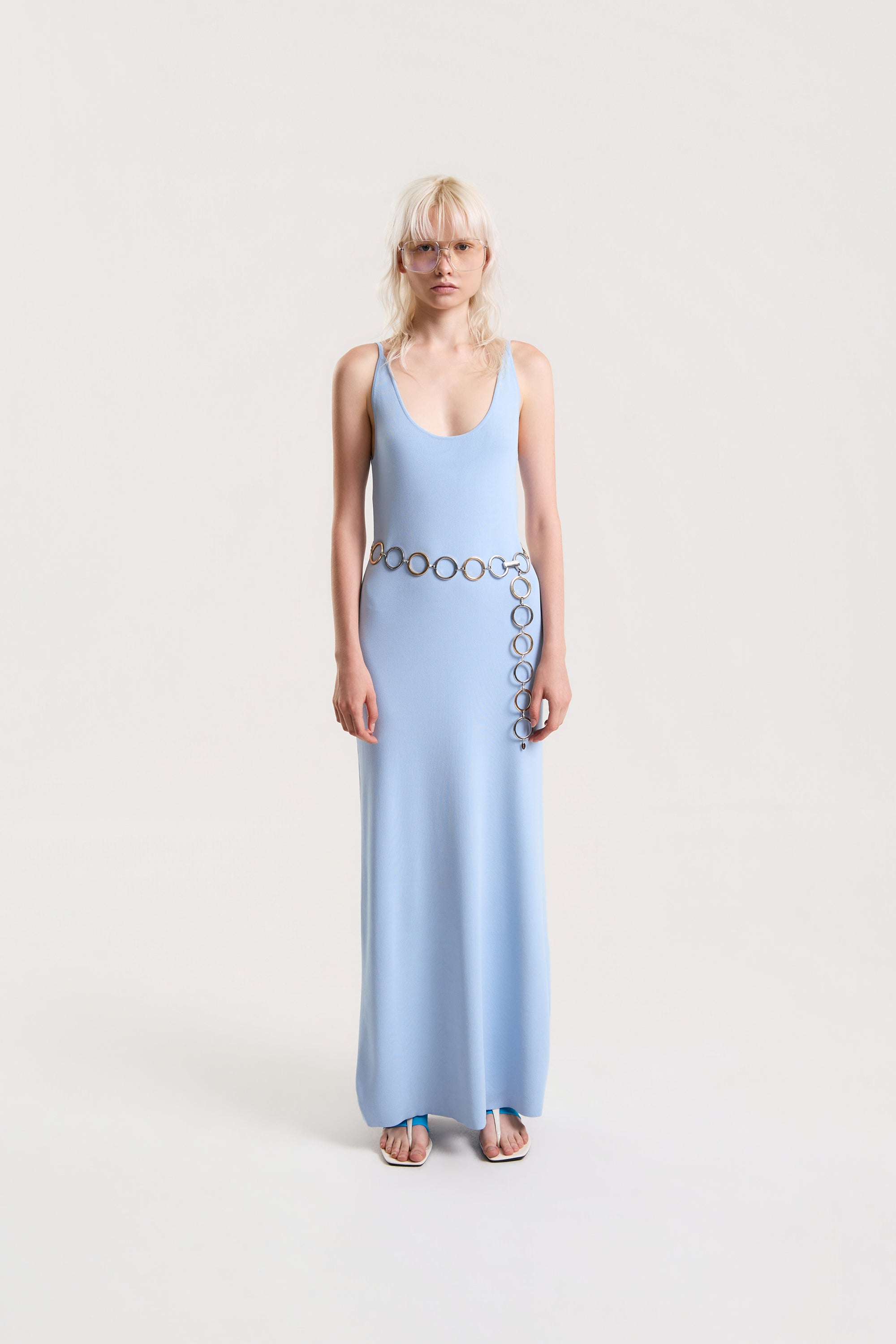 OTHER STORE Halo Open-Back Knit Maxi Dress in Blue