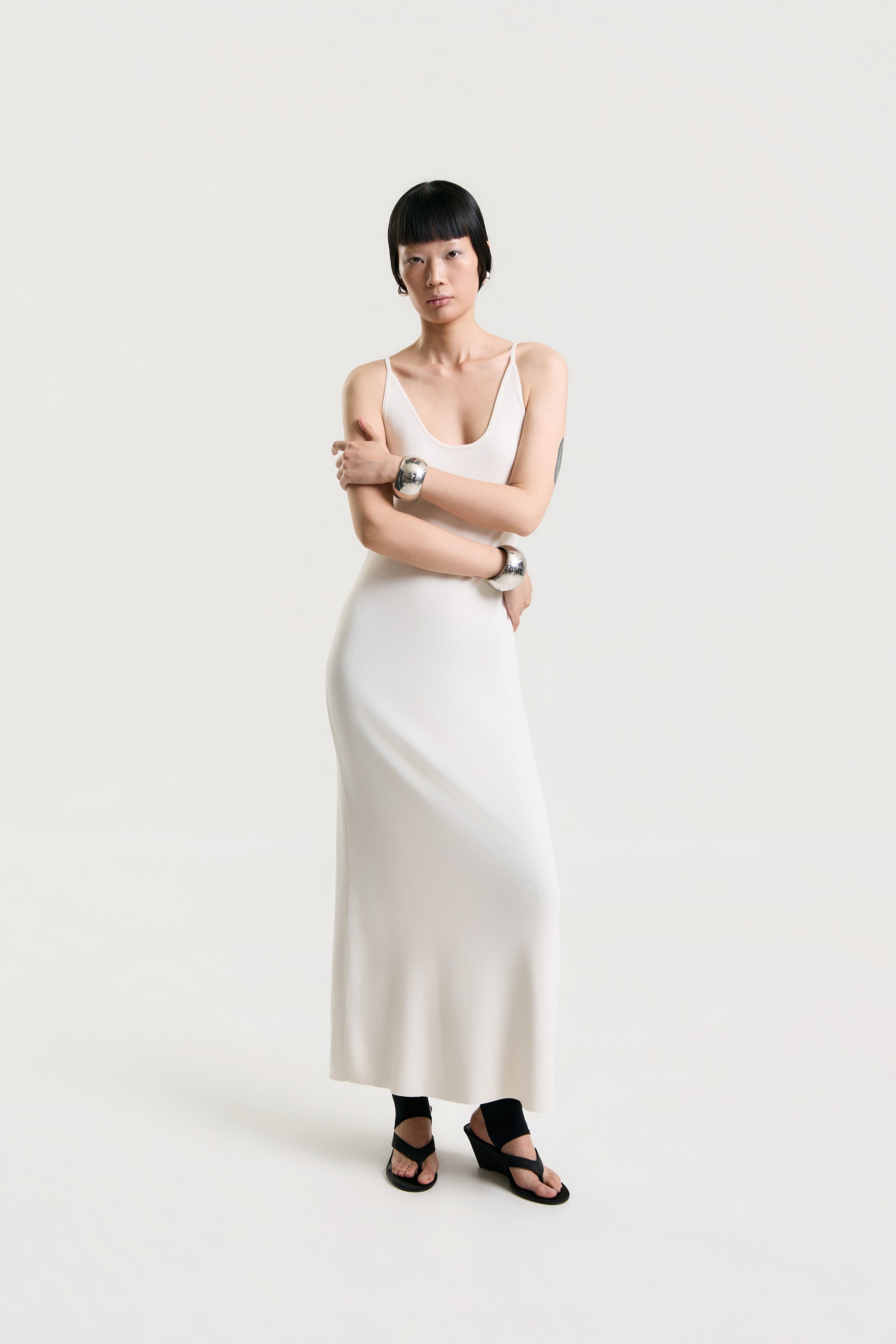 OTHER STORE Halo Open-Back Knit Maxi Dress in Ivory
